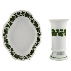 Meissen Green Ivy Vine Vase and Bowl in Hand-Painted Porcelain, 1940's