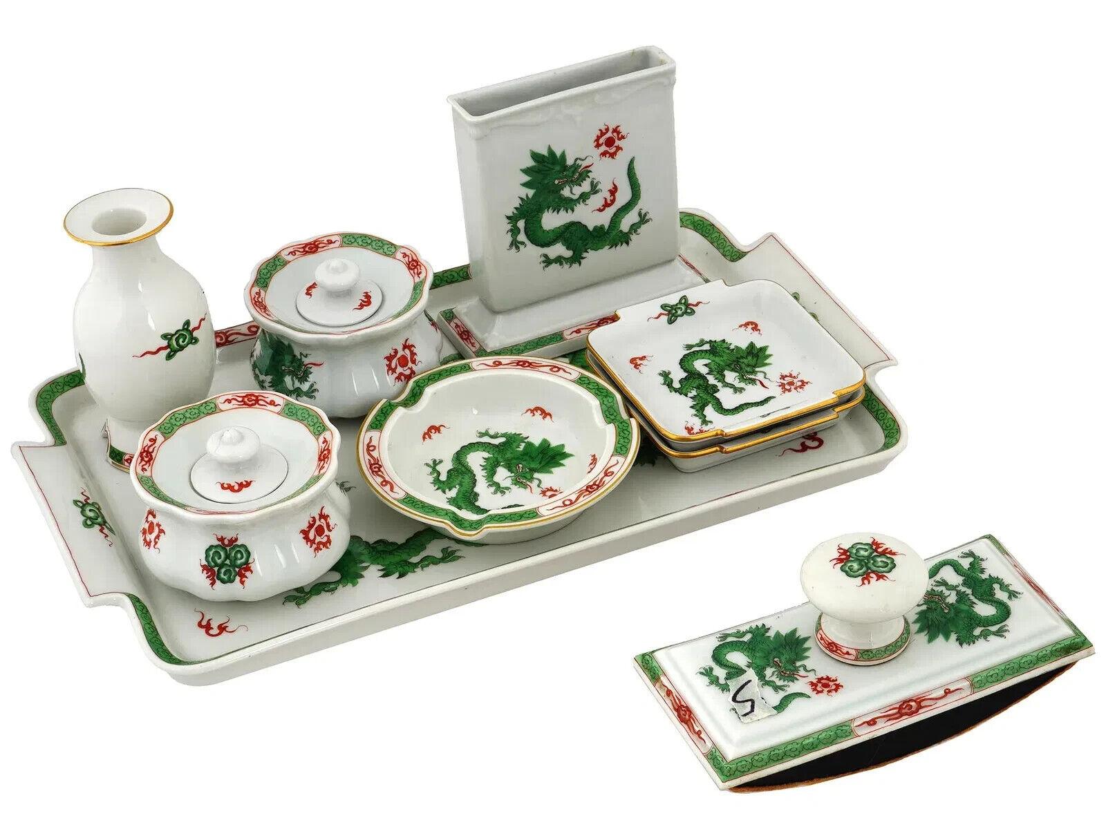German Meissen Green Ming Dragon Porcelain Writing Set For Sale