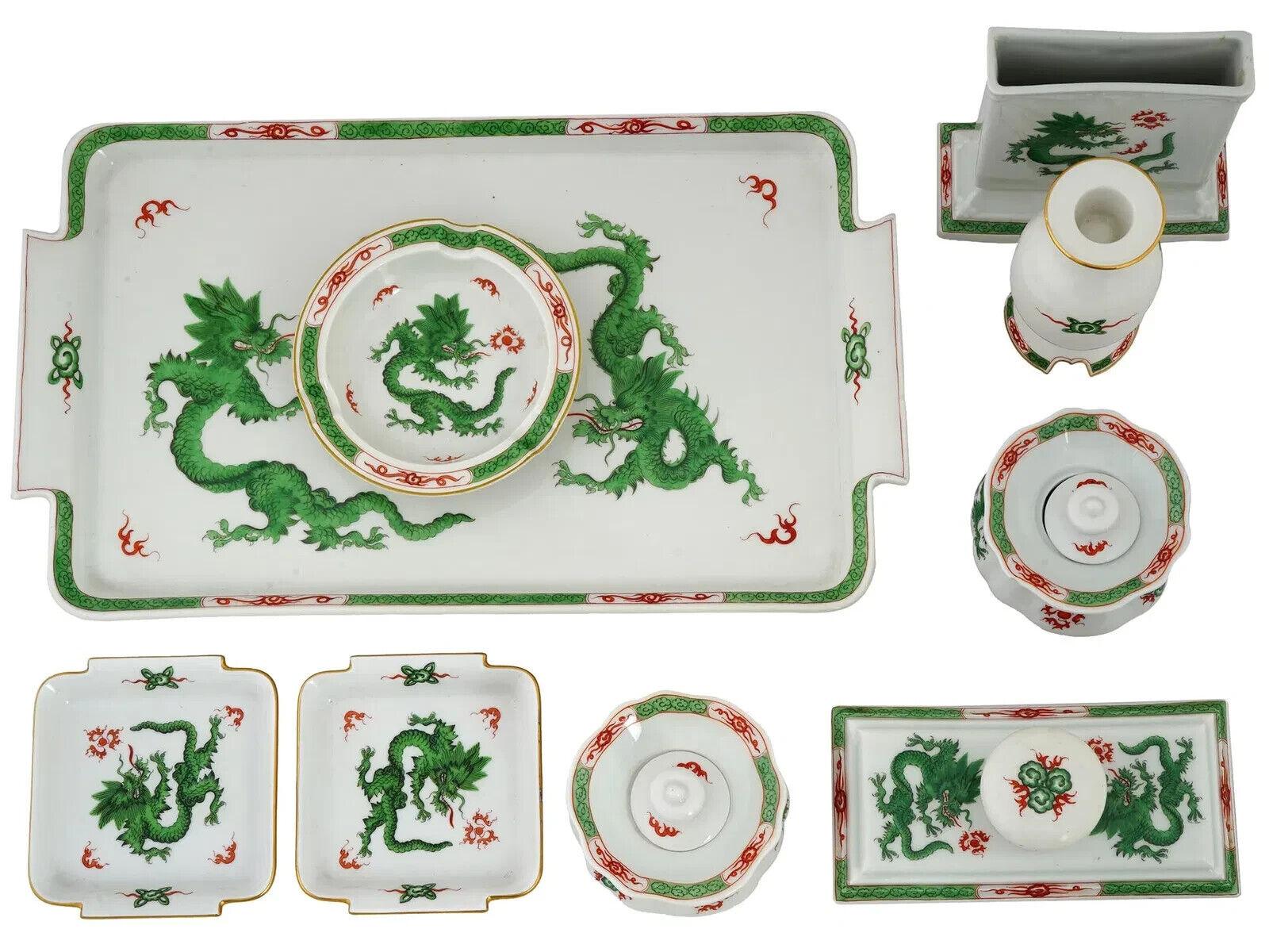 20th Century Meissen Green Ming Dragon Porcelain Writing Set For Sale