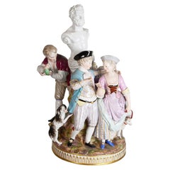 Gruppo di Meissen, una coppia di corteggiatori, con busto classico alle spalle.