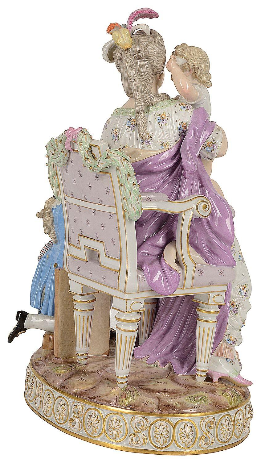 Hand-Painted Meissen group 'A good mother' 19th Century For Sale