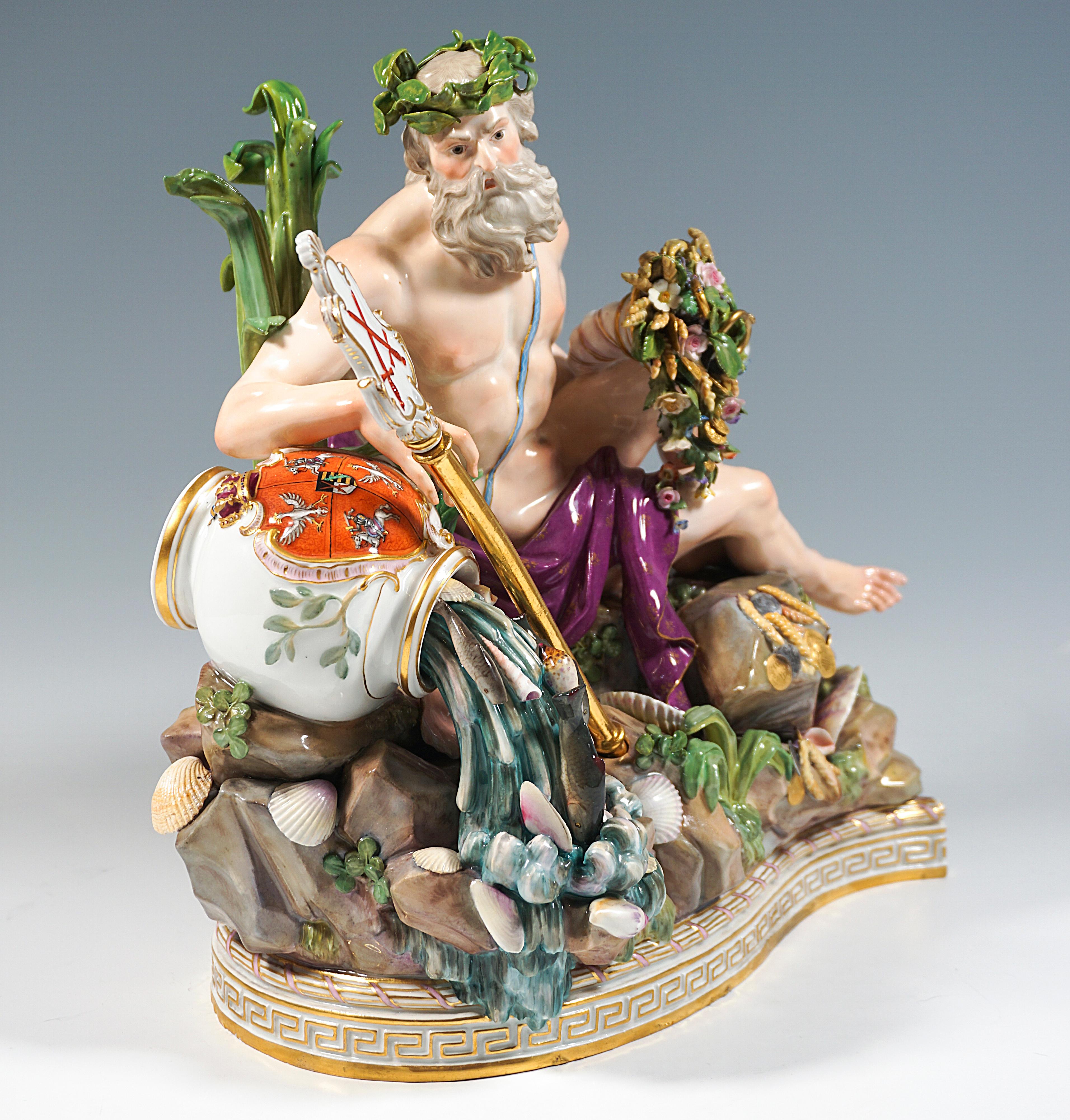 Very rare and excellent porcelain sculpture:
Kändler created this group in 1772, right at the beginning of the work on the large order, as a personification of one of the two great main 
rivers of the vast Russian Empire, the natural waterways Volga