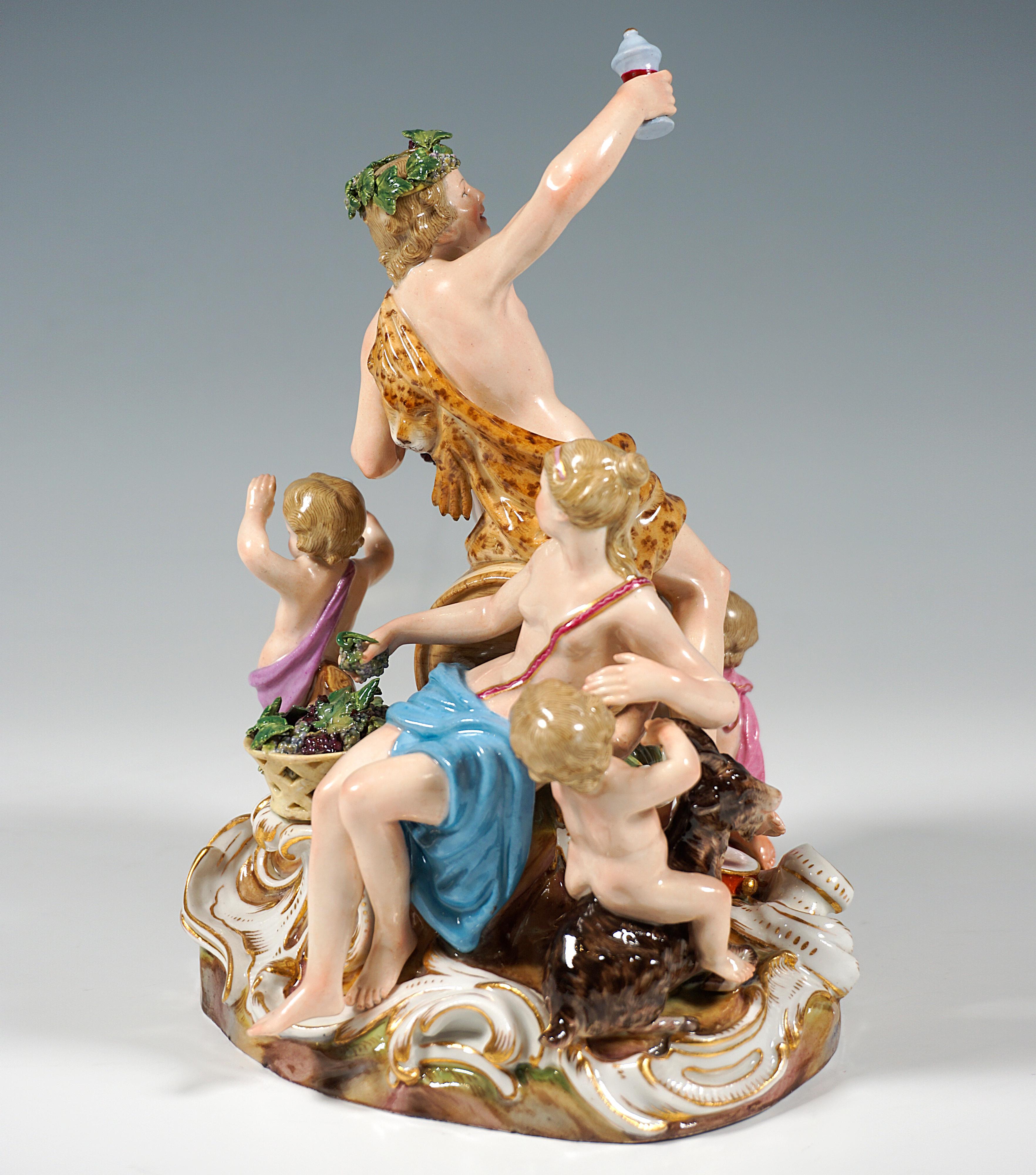 Rococo Meissen Group Bacchanal With Wine Barrel, by Kaendler & Meyer, Germany Ca 1870 For Sale