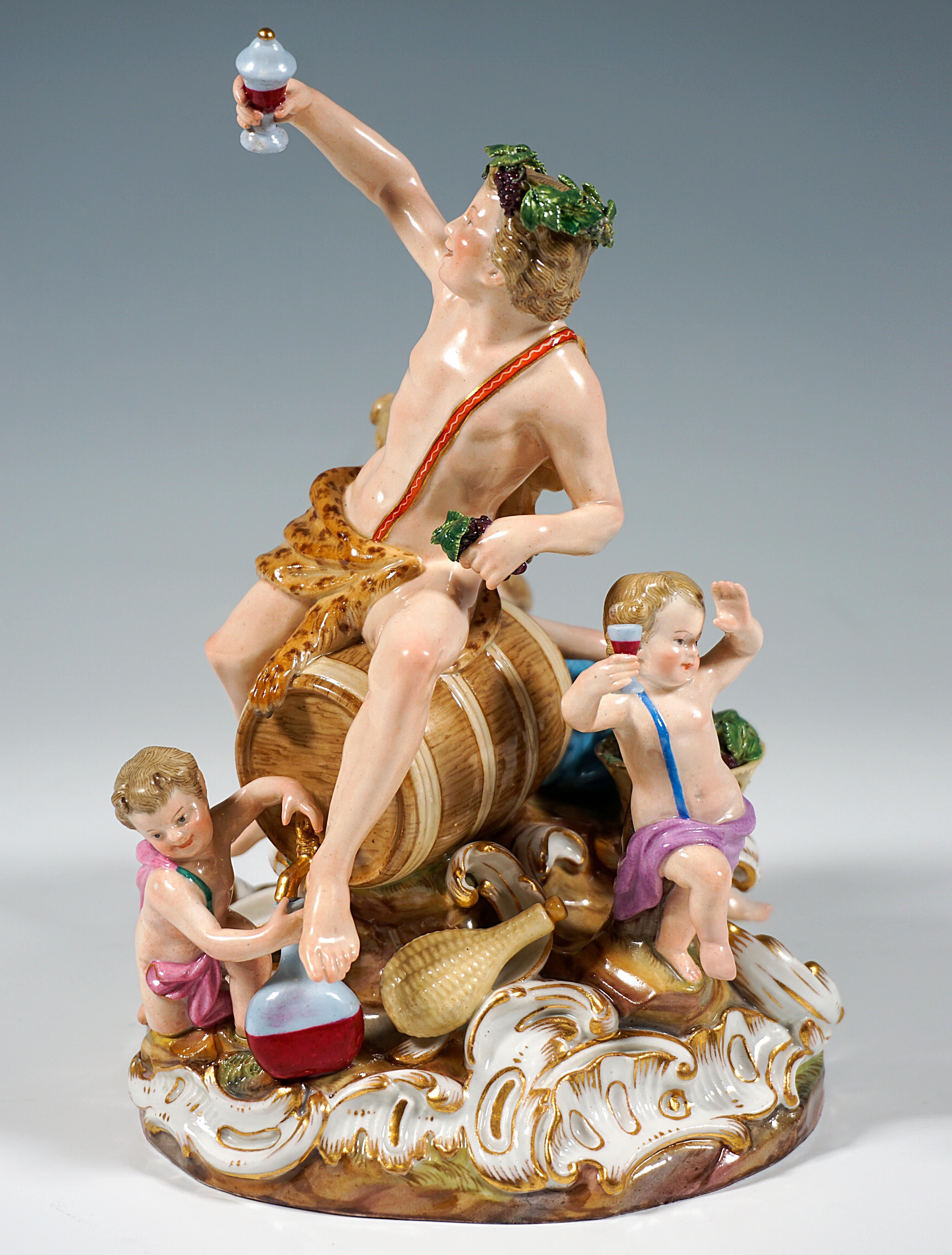 Late 19th Century Meissen Group Bacchanal With Wine Barrel, by Kaendler & Meyer, Germany Ca 1870 For Sale