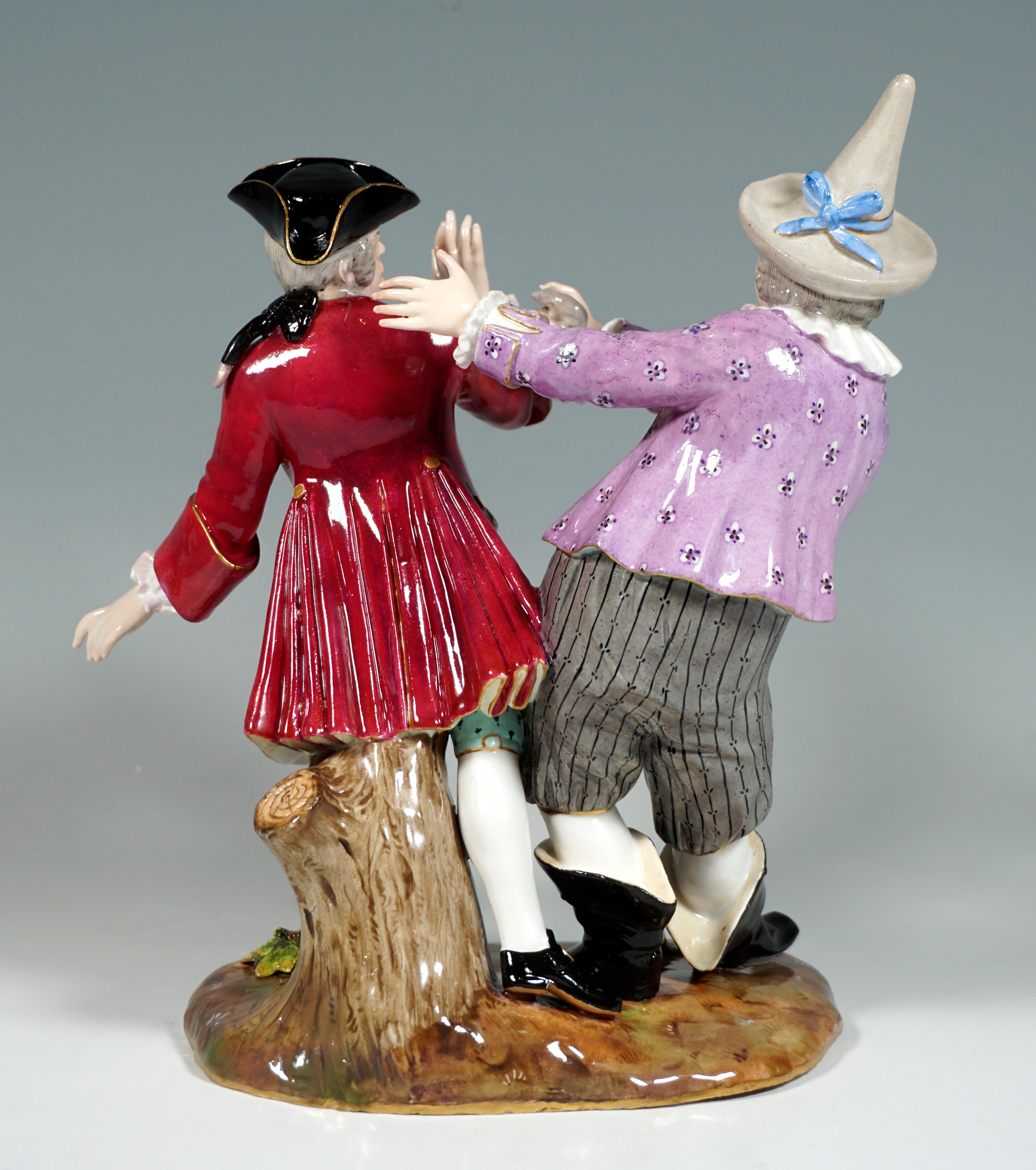 Hand-Crafted Meissen Group, Court Jesters Froehlich & Schmiedel, by Kaendler, Germany ca 1850
