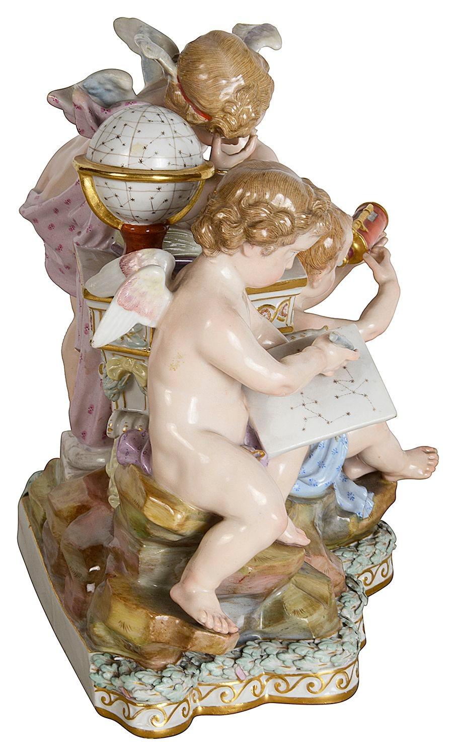 Hand-Painted Meissen group depicting Astronomy, 19th Century. For Sale