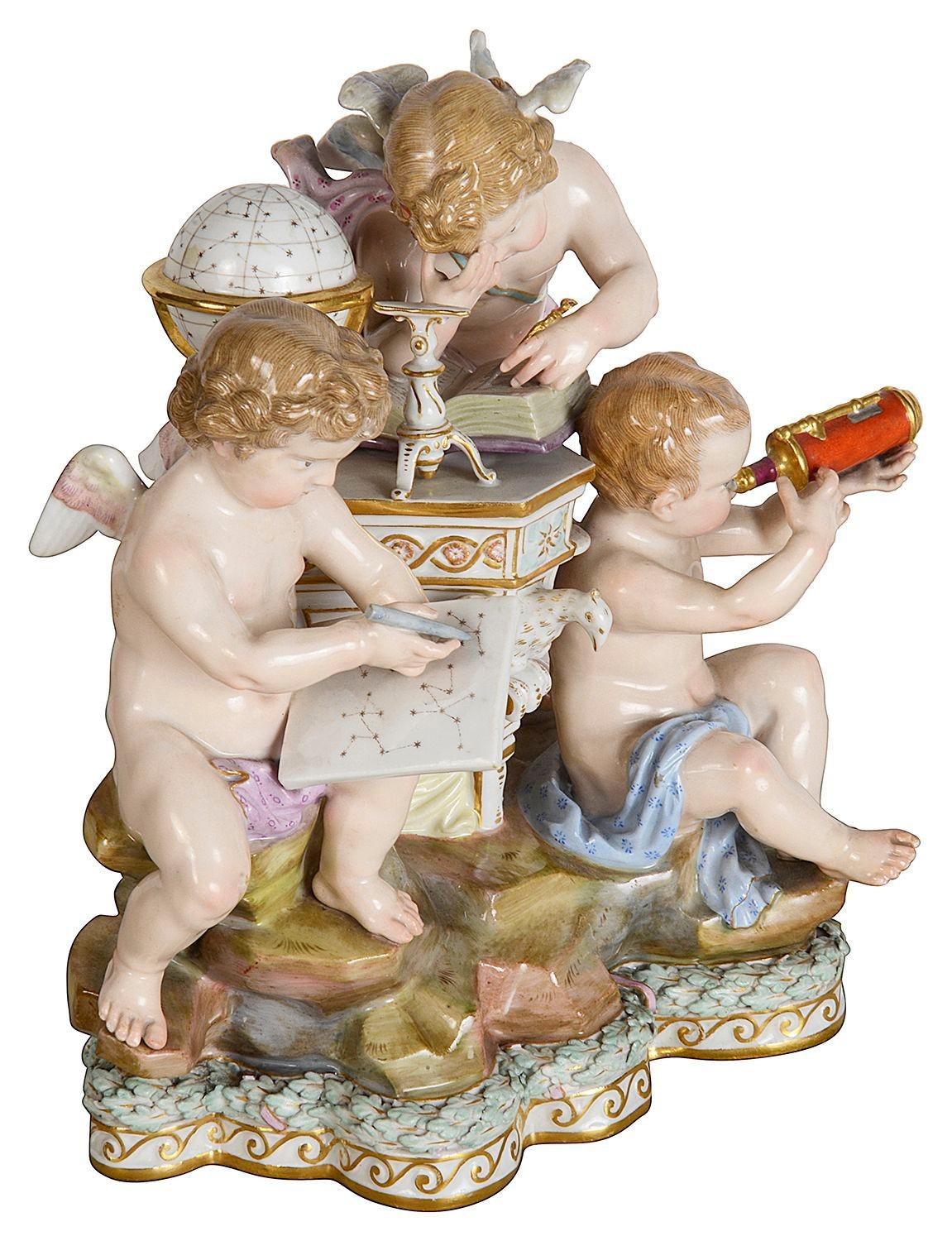 Meissen group depicting Astronomy, 19th Century. In Good Condition For Sale In Brighton, Sussex