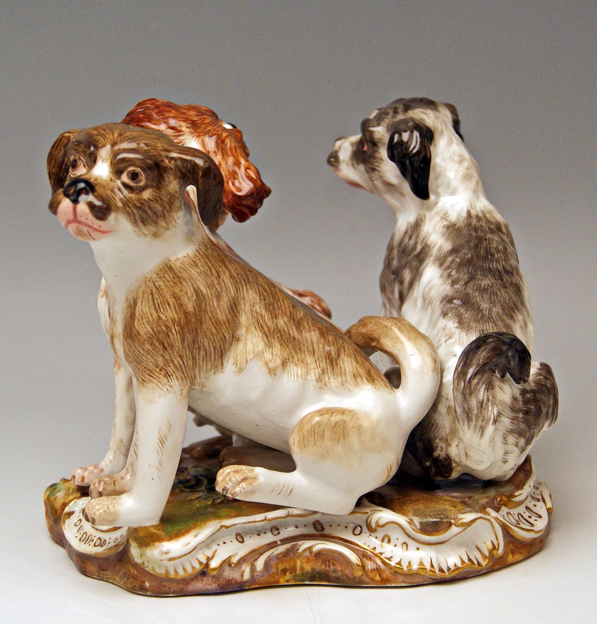 German Meissen Group of Three Dogs Model 2104 by Johann Joachim Kaendler