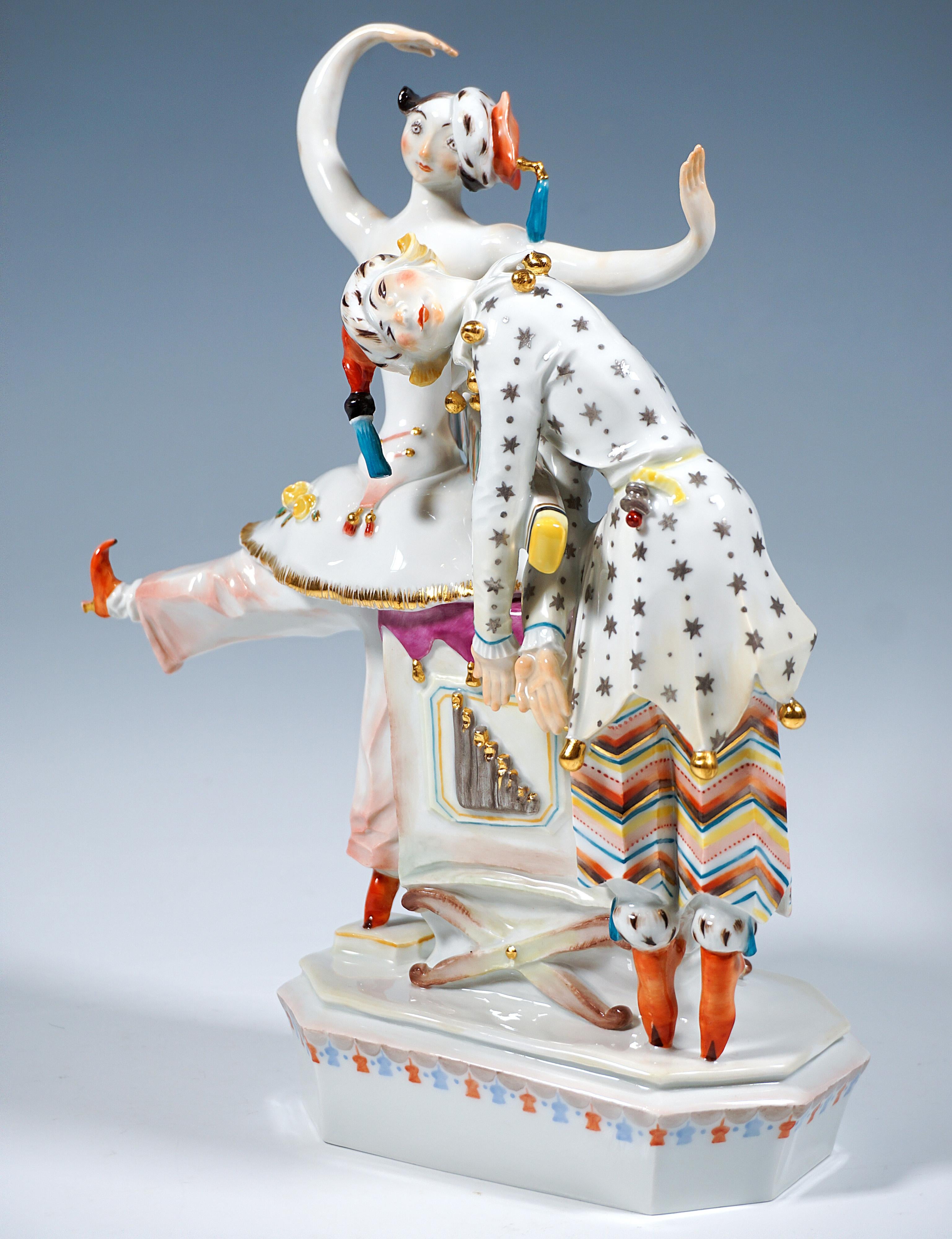 Hand-Crafted Meissen Group Russian Ballet 'Petrushka & Ballerina', by Paul Scheurich, 20th