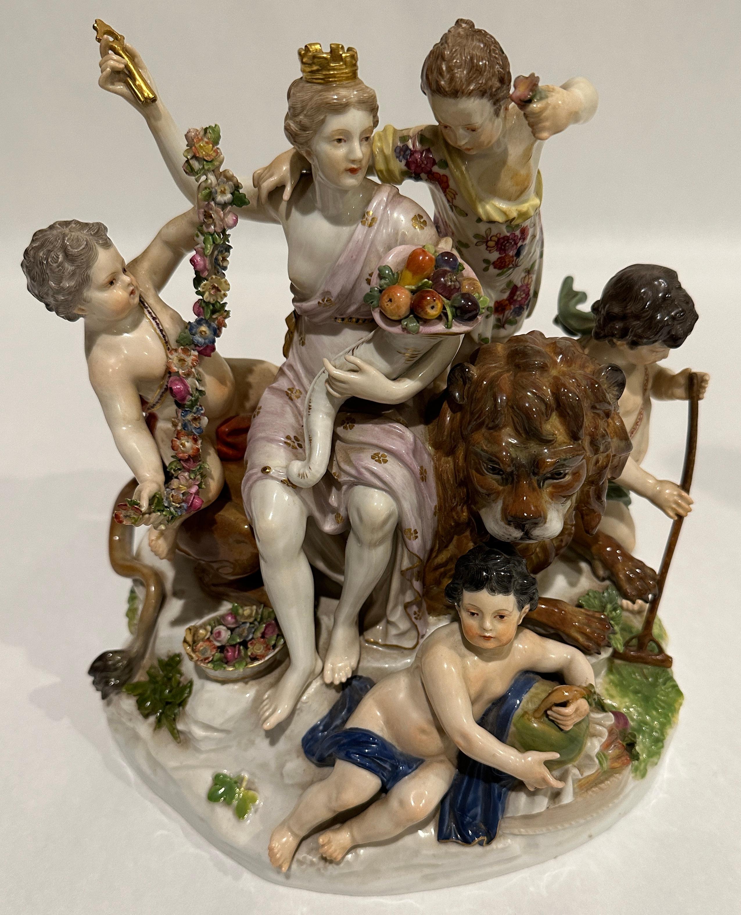 Rococo Six figurines Allegory of Earth d'Acier modèle D 83 du groupe Meissen en vente