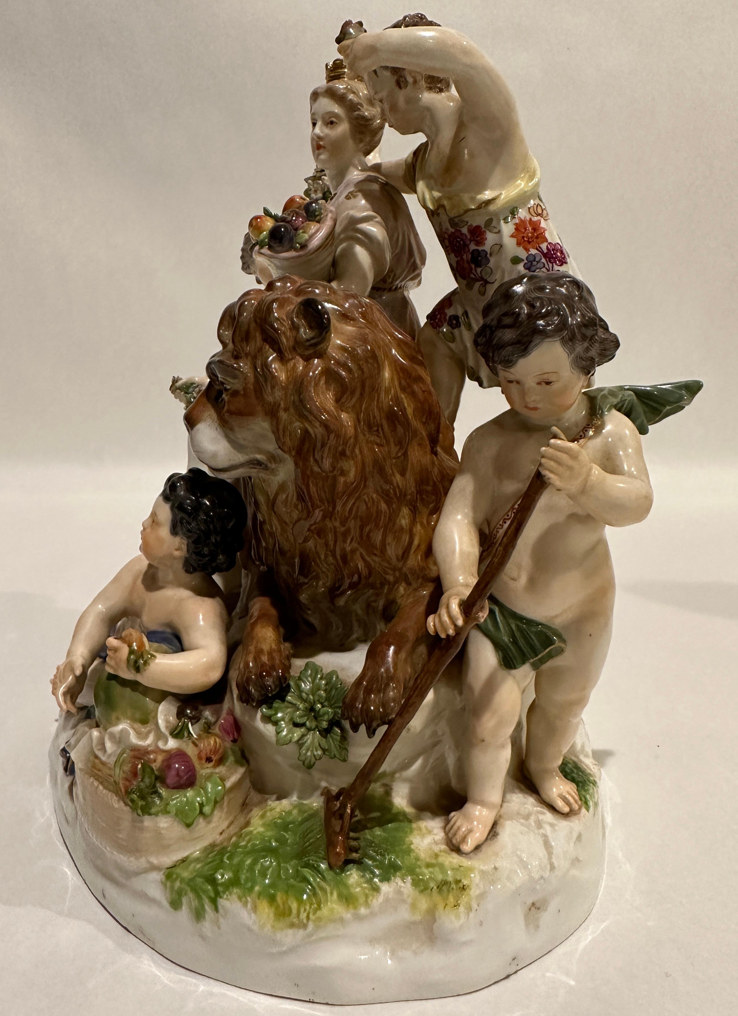 Rococo Meissen Group Six Figurines Allegory of Earth by Acier Model D 83 For Sale
