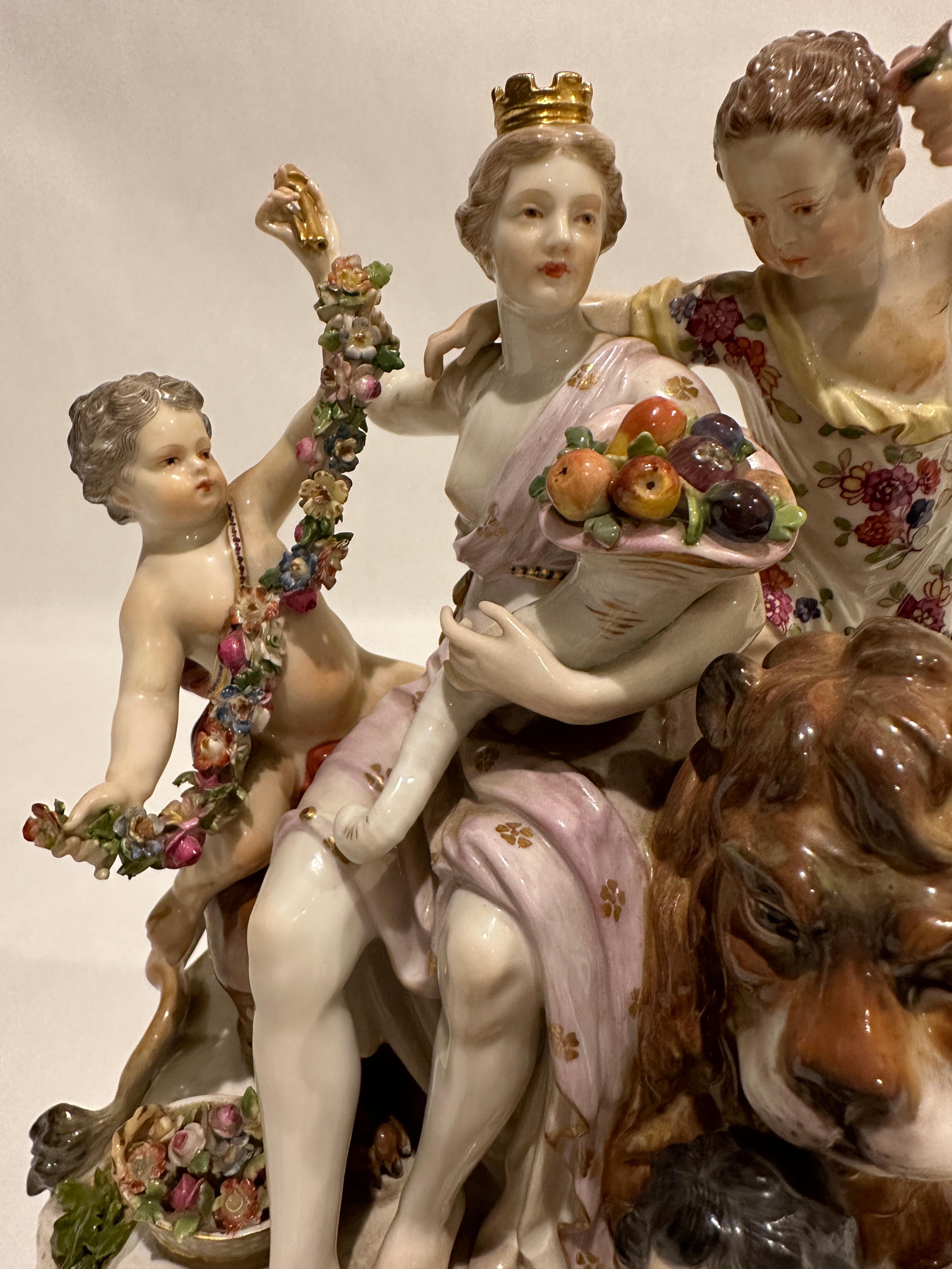 Hand-Painted Meissen Group Six Figurines Allegory of Earth by Acier Model D 83 For Sale