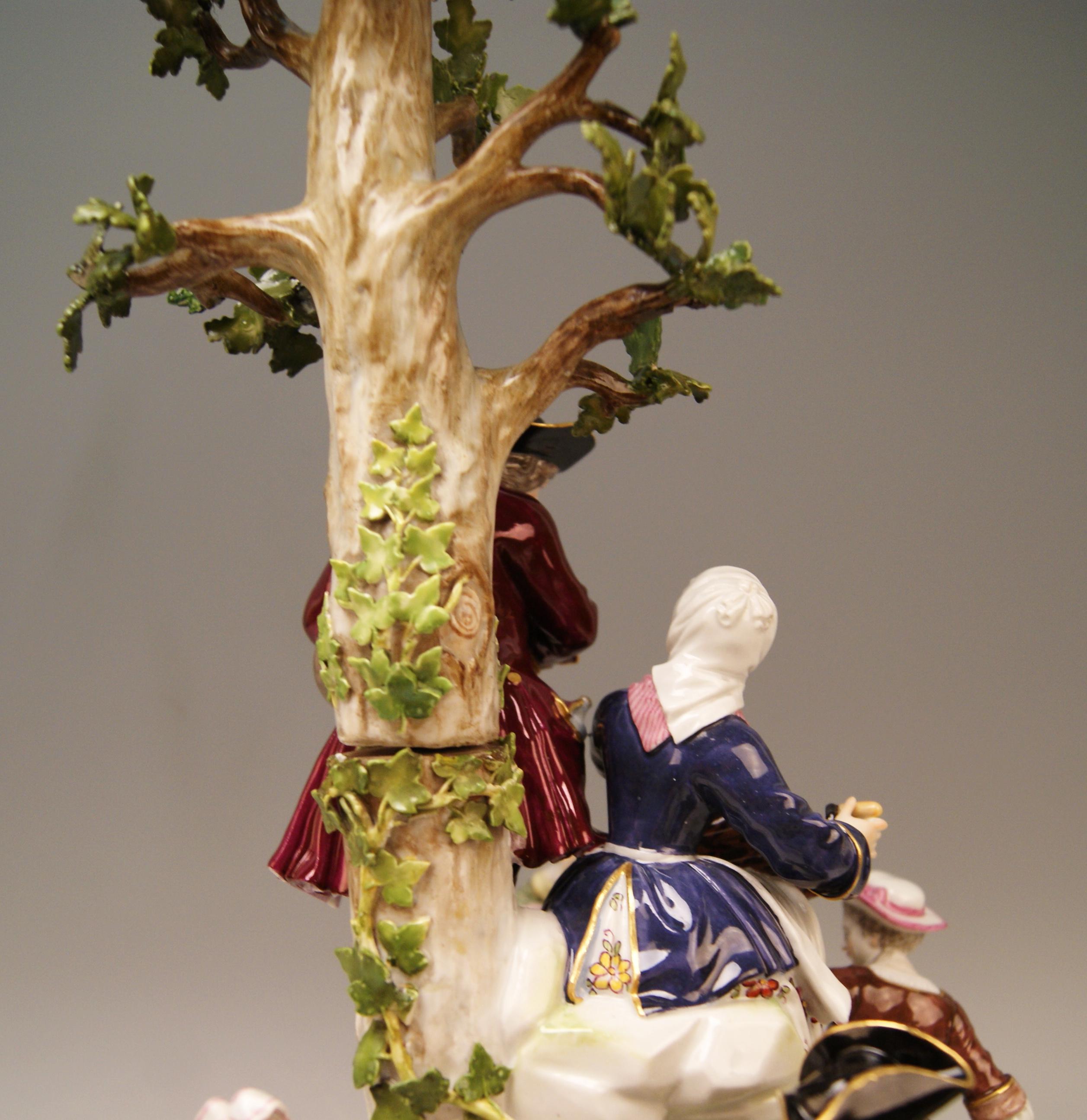 Porcelain Meissen Group Six Figurines Gardeners Musicians, Acier Model D 96, circa 1870