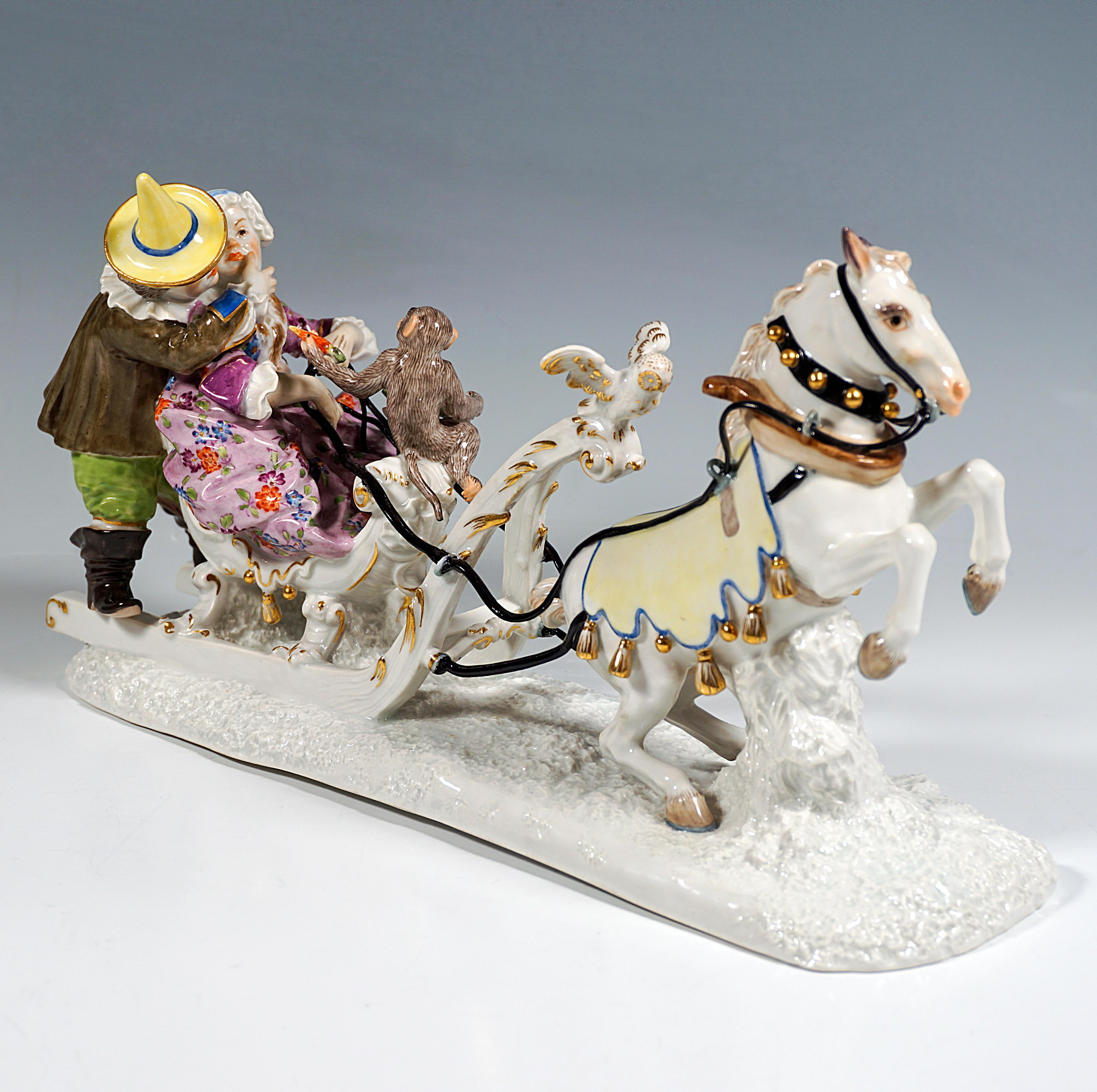 Baroque Meissen Group 'Sleigh Ride with the Court Jesters', by J.J. Kaendler, ca 1900