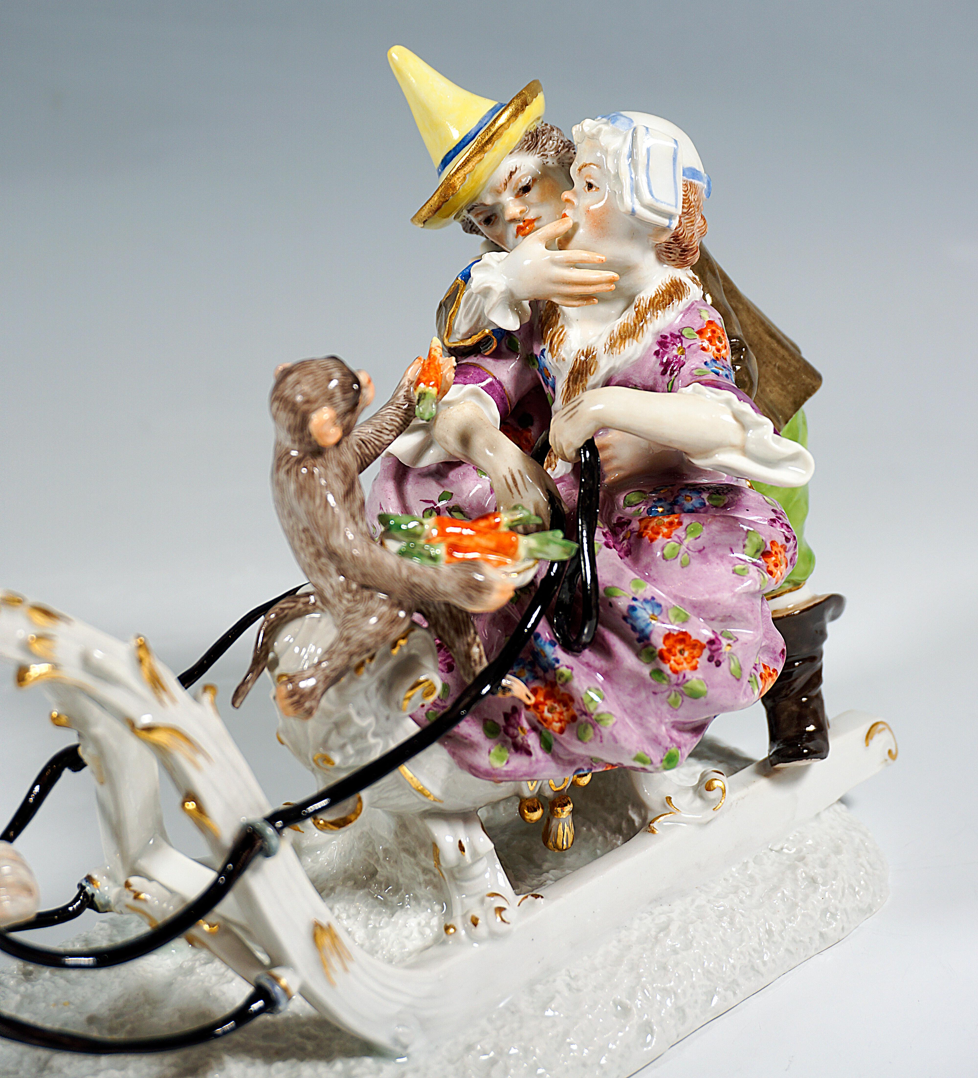 Hand-Painted Meissen Group 'Sleigh Ride with the Court Jesters', by J.J. Kaendler, ca 1900