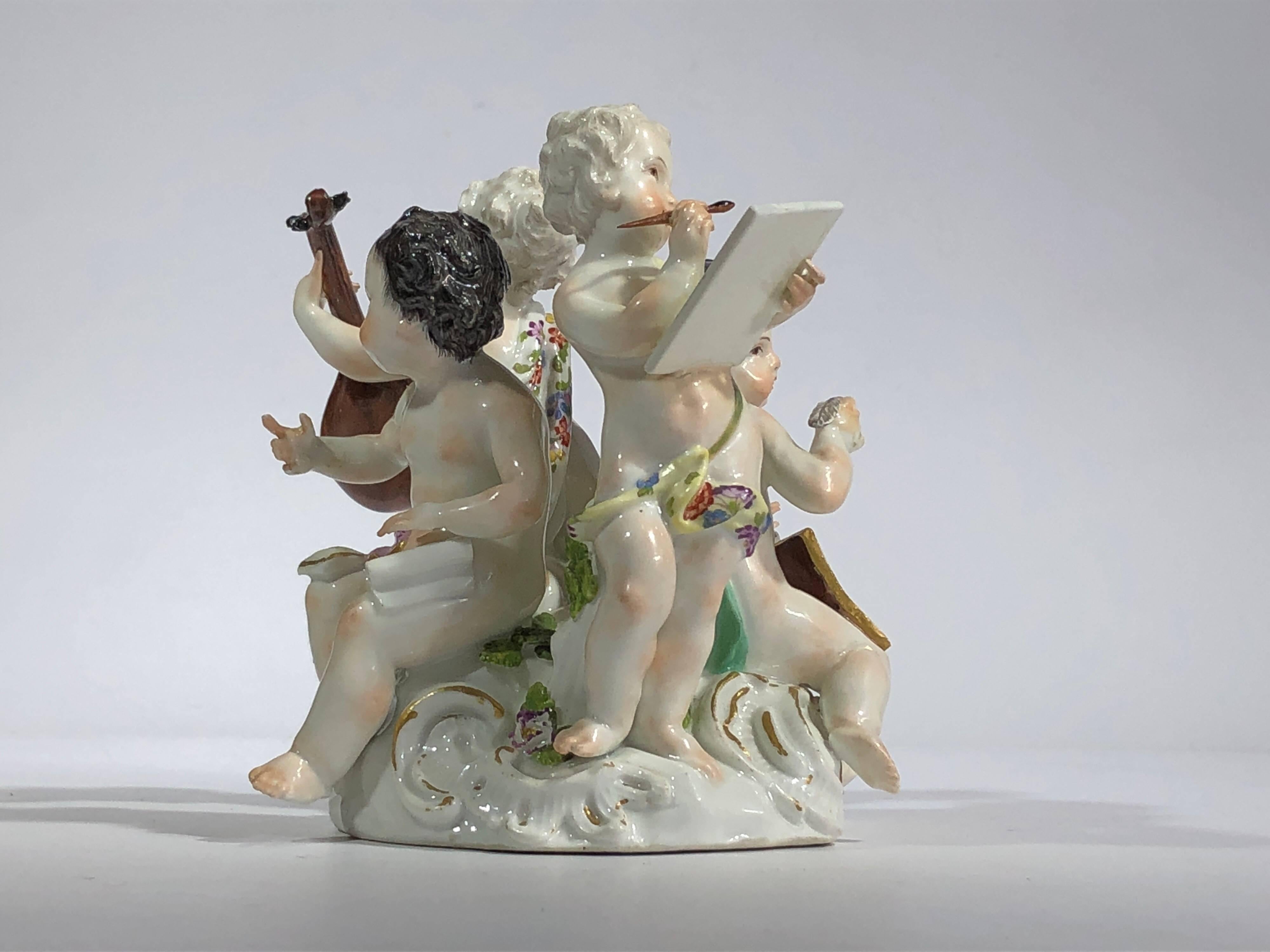 French Meissen Group, Four Children Representing 'The Arts', circa 1755