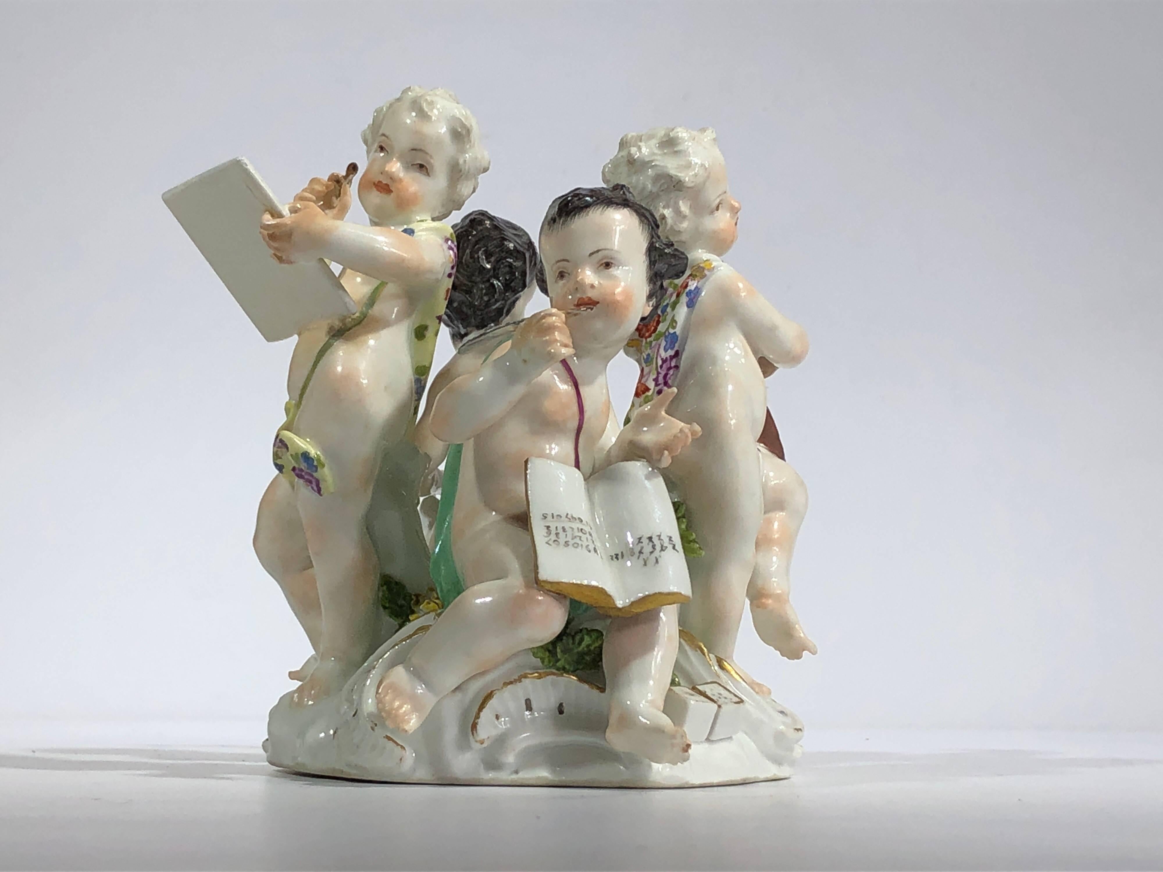 Meissen Group, Four Children Representing 'The Arts', circa 1755 In Good Condition In Geelong, Victoria