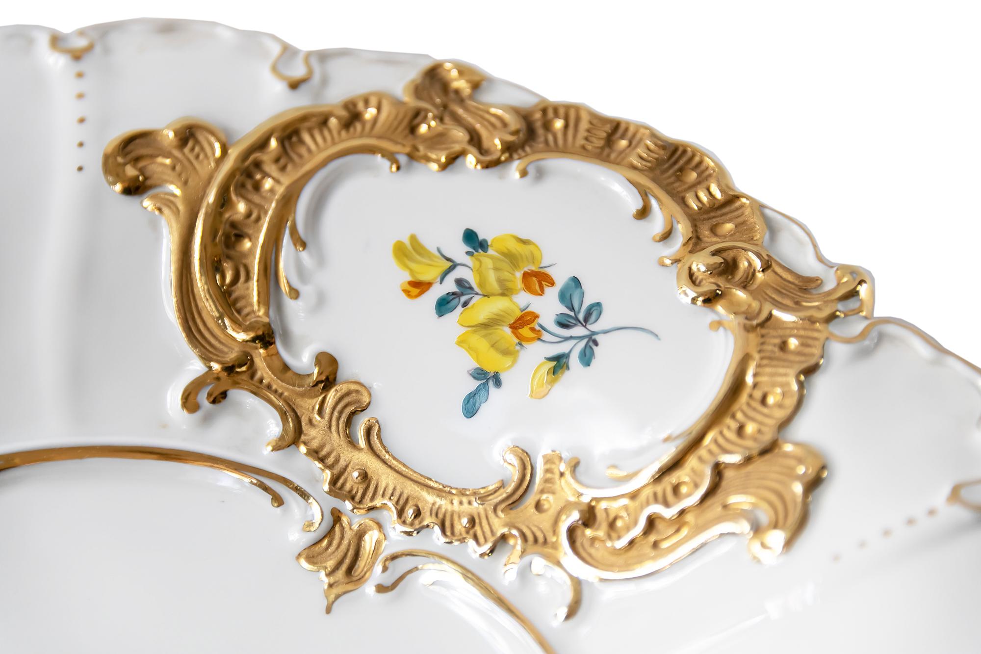 German Meissen Hand Painted Gilded Large Deep Porcelain Plate