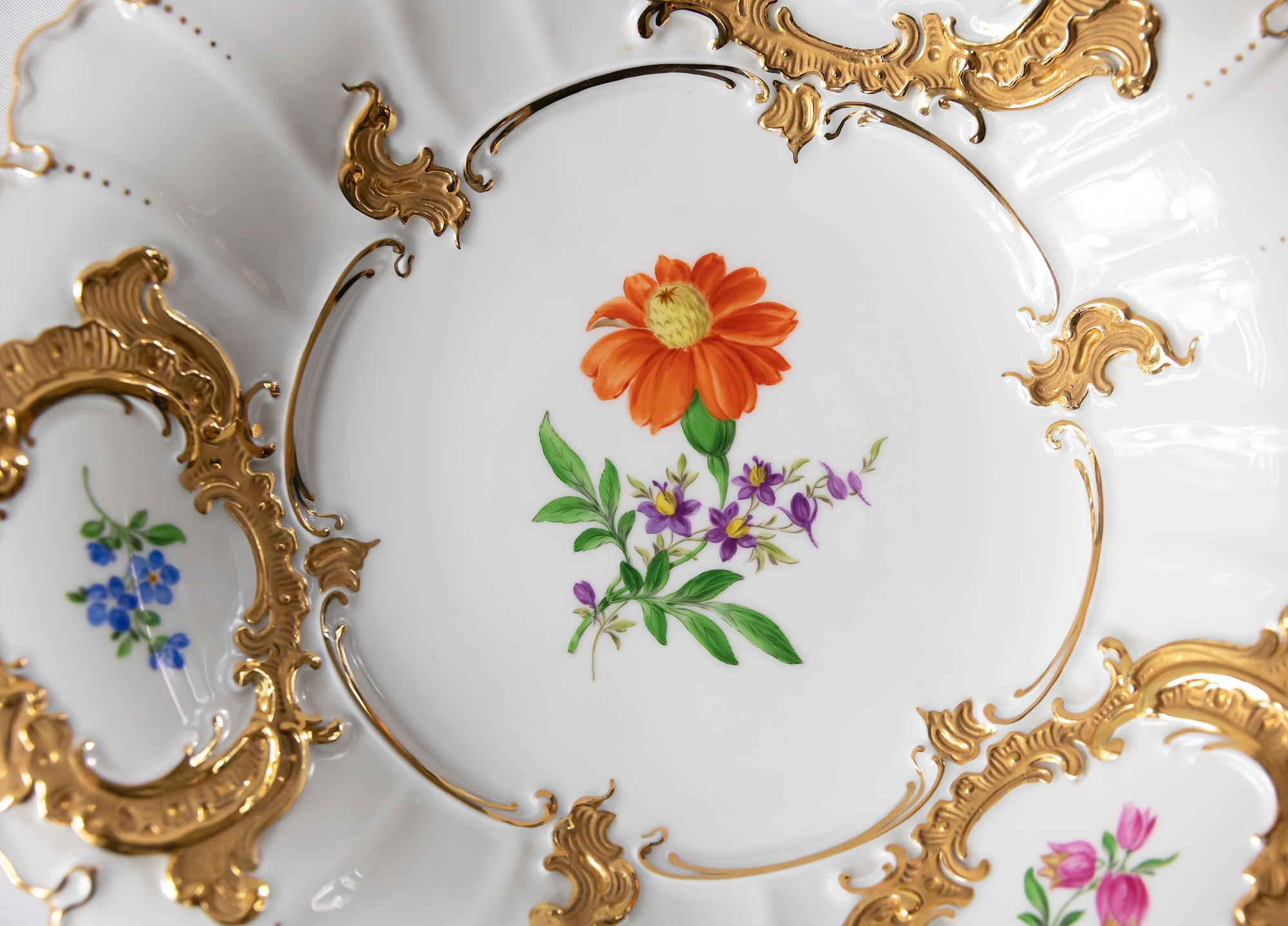 Meissen Hand Painted Gilded Large Deep Porcelain Plate In Excellent Condition In Vilnius, LT
