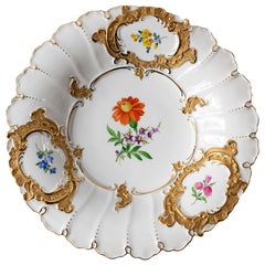 Meissen Hand Painted Gilded Large Deep Porcelain Plate