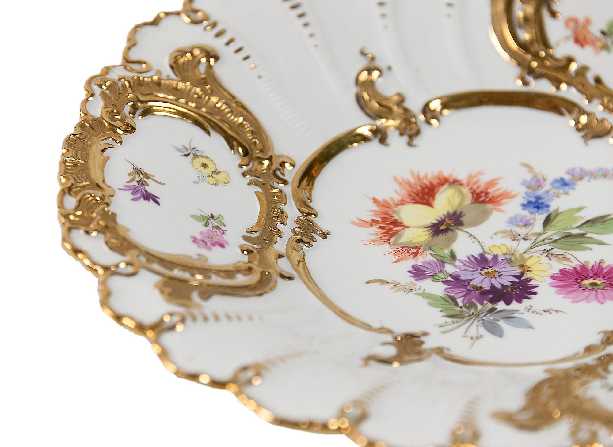 German Meissen Hand Painted Gilded Porcelain Plate