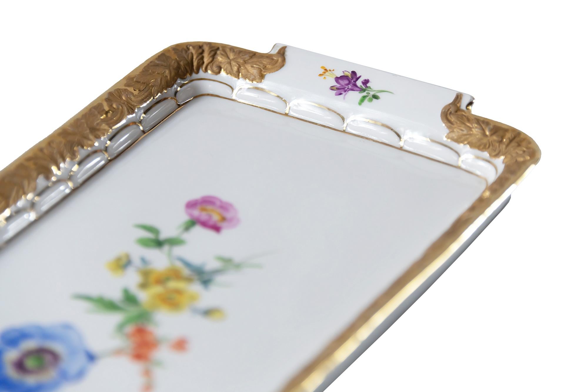 Gilt Meissen Hand Painted Gilded Porcelain Plate/Tray For Sale