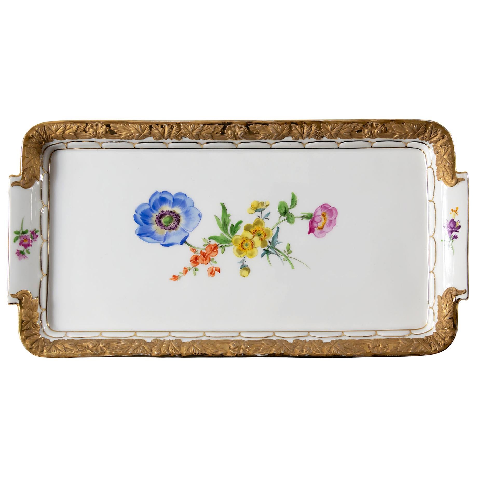 Meissen Hand Painted Gilded Porcelain Plate/Tray