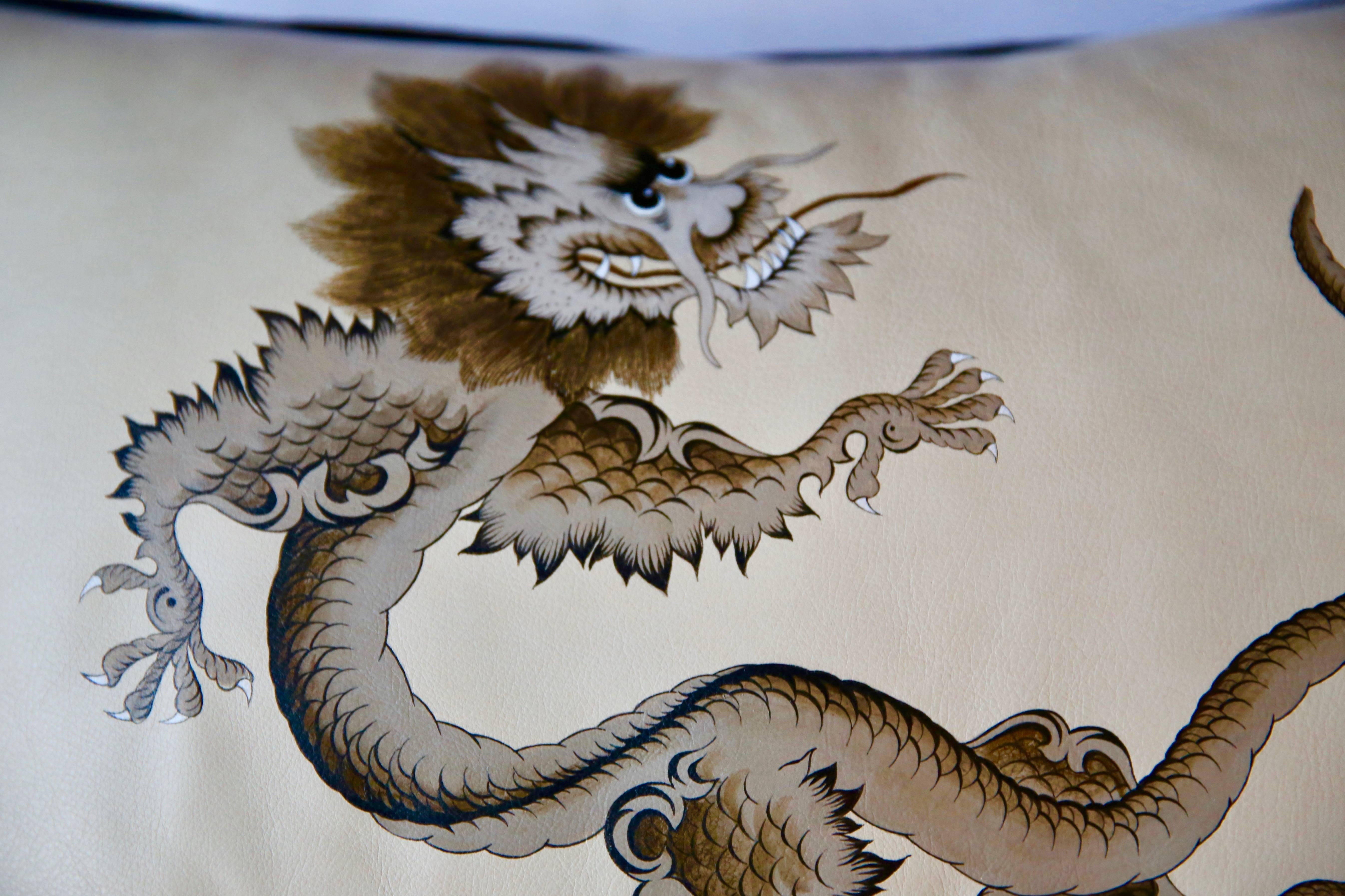 German Meissen Hand Painted Leather Dragon Cushion For Sale