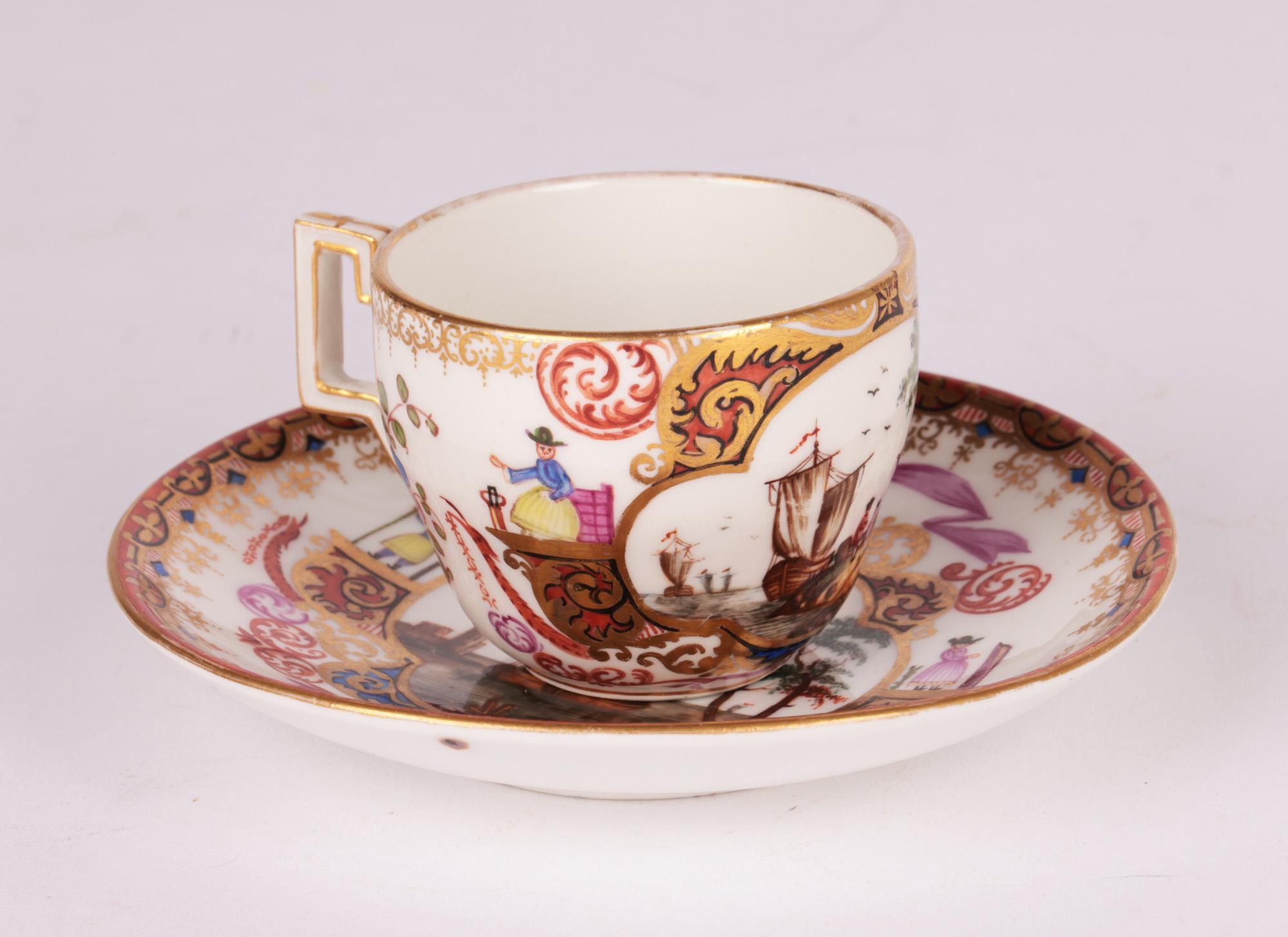 Meissen Hand Painted Porcelain Cabinet Coffee Cup & Saucer 7