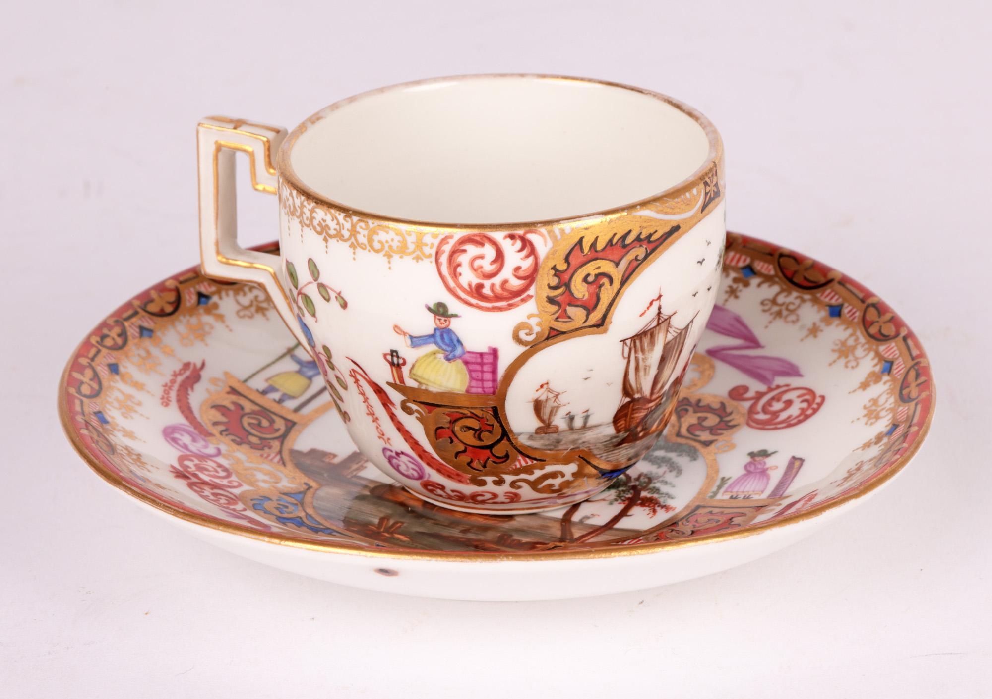 Meissen Hand Painted Porcelain Cabinet Coffee Cup & Saucer In Excellent Condition In Bishop's Stortford, Hertfordshire