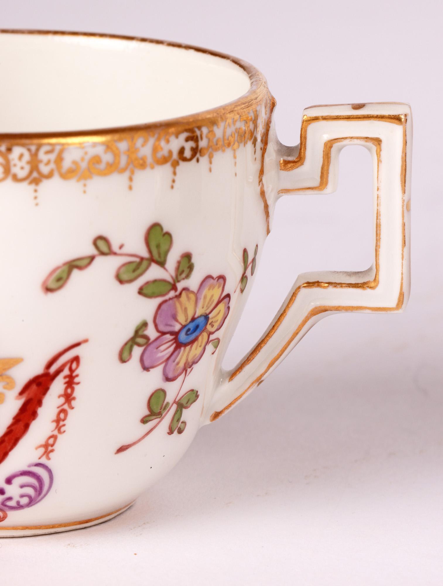 Meissen Hand Painted Porcelain Cabinet Coffee Cup & Saucer 1