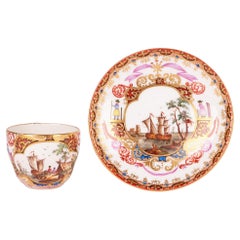 Meissen Hand gemalt Porzellan Kabinett Kaffeetasse & Untertasse 