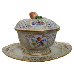 Soupière ovale réticulée pour sauce en porcelaine peinte à la main de Meissen