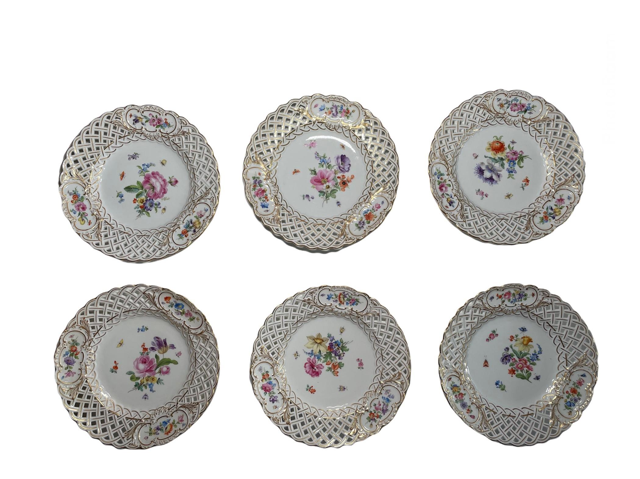 Meissen Hand Painted Porcelain Set of Six Cabinet Plates 6