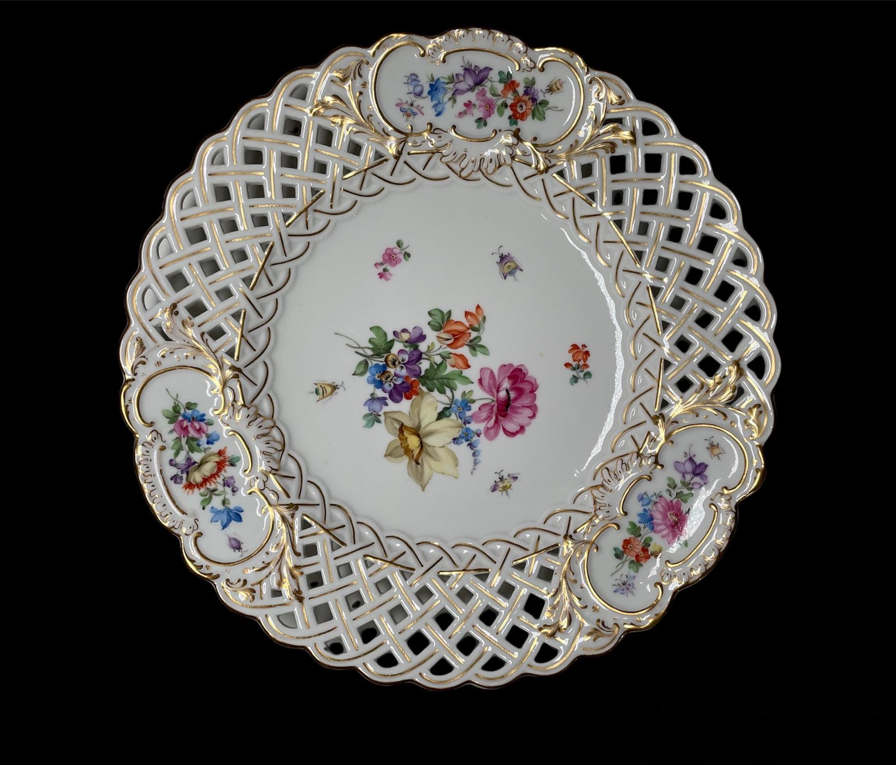 German Meissen Hand Painted Porcelain Set of Six Cabinet Plates