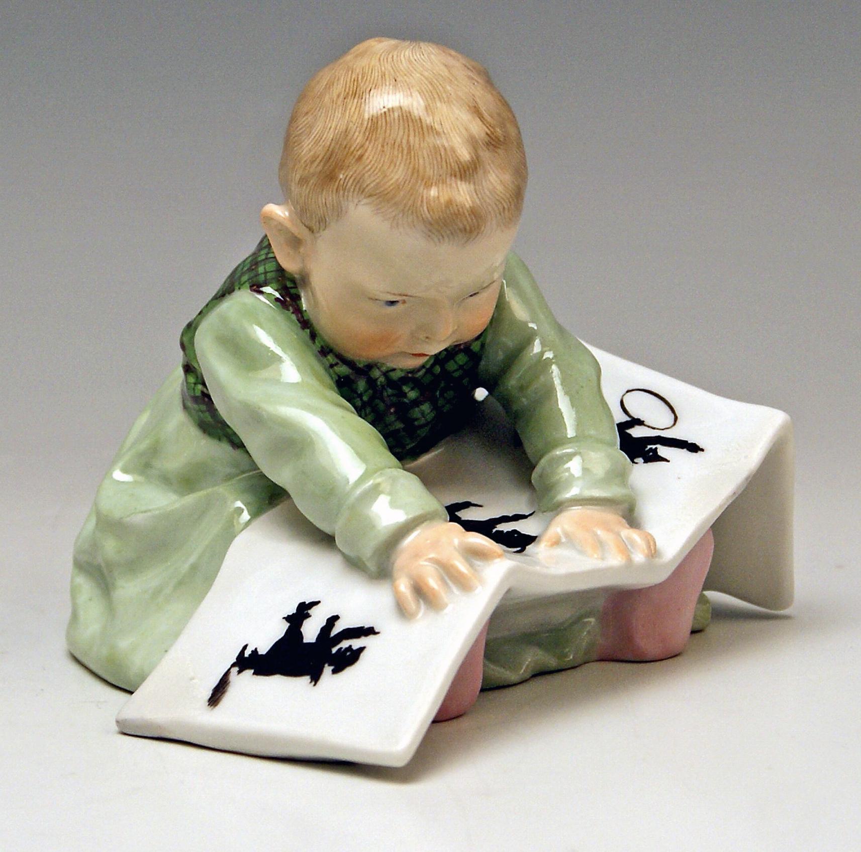 German Meissen Hentschel Child Baby Looking at Picture-Book Figurine Model U 149