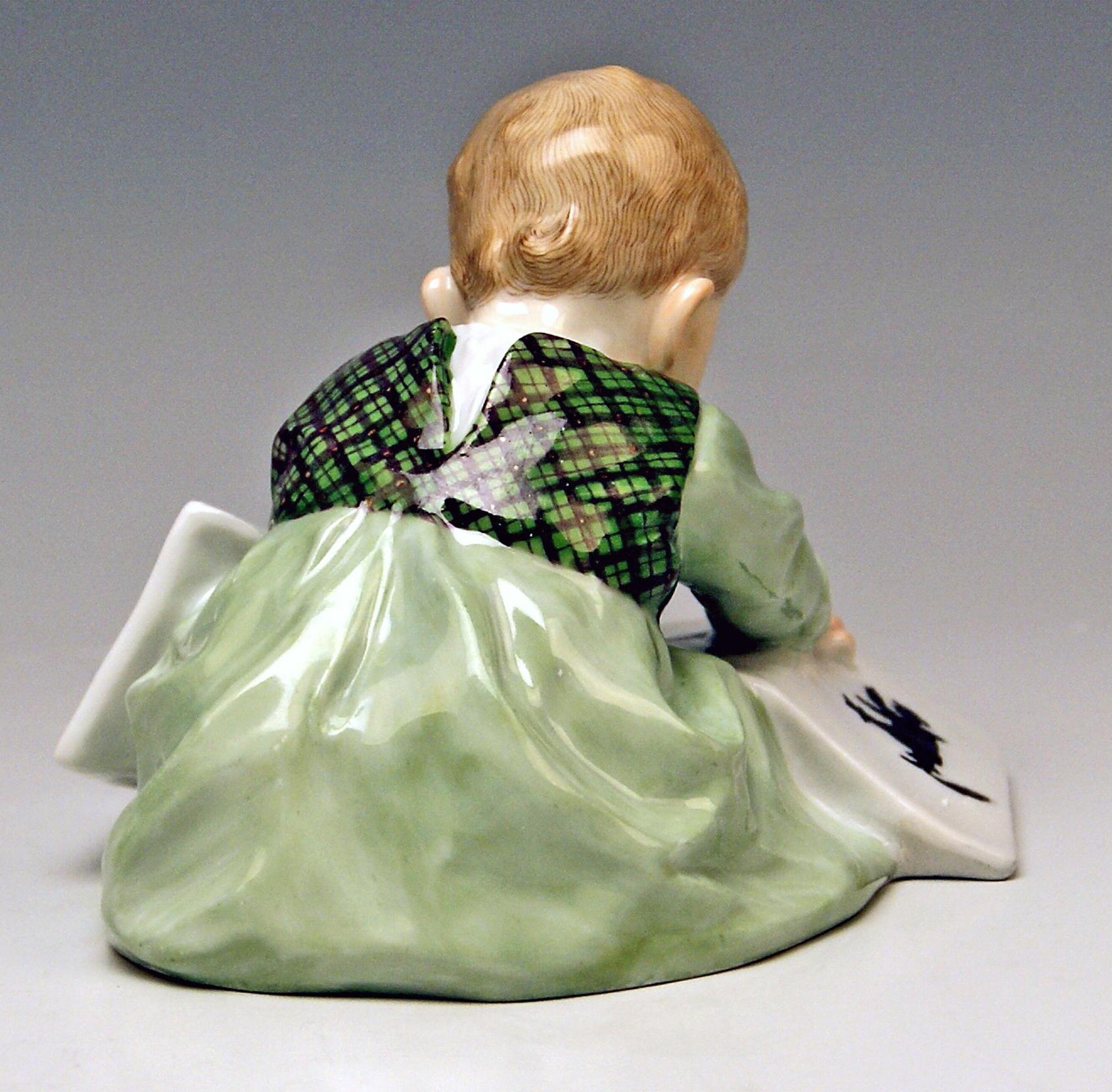 Painted Meissen Hentschel Child Baby Looking at Picture-Book Figurine Model U 149