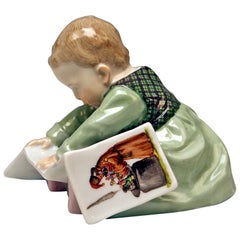 Antique Meissen Hentschel Child Baby Looking at Picture-Book Figurine Model U 149