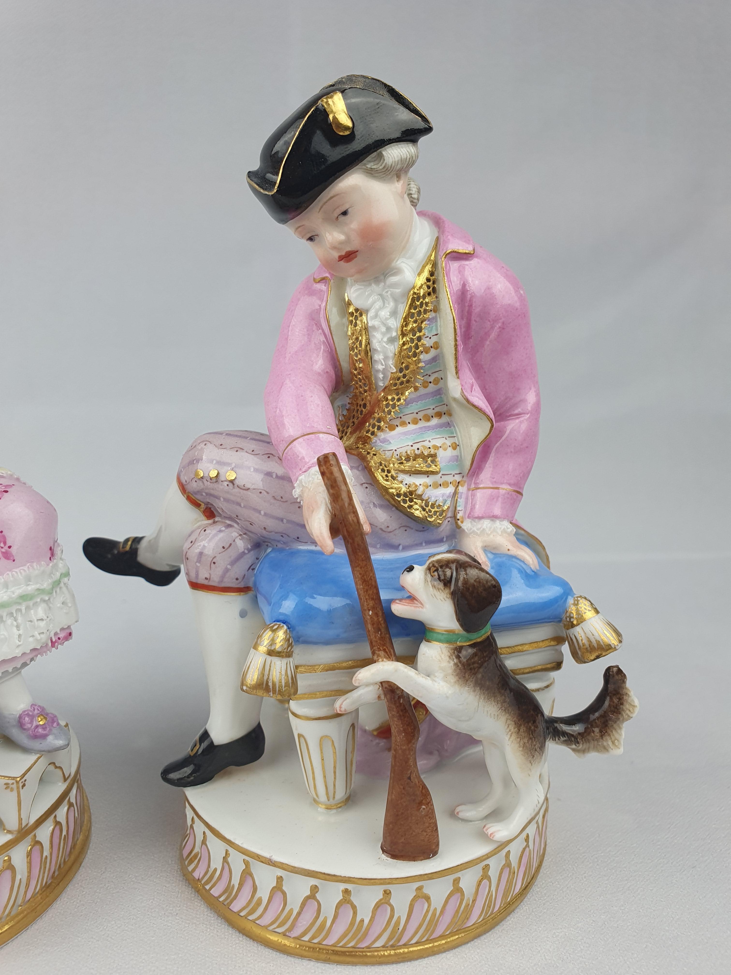 German Meissen Huntsman and Companion with Dogs For Sale