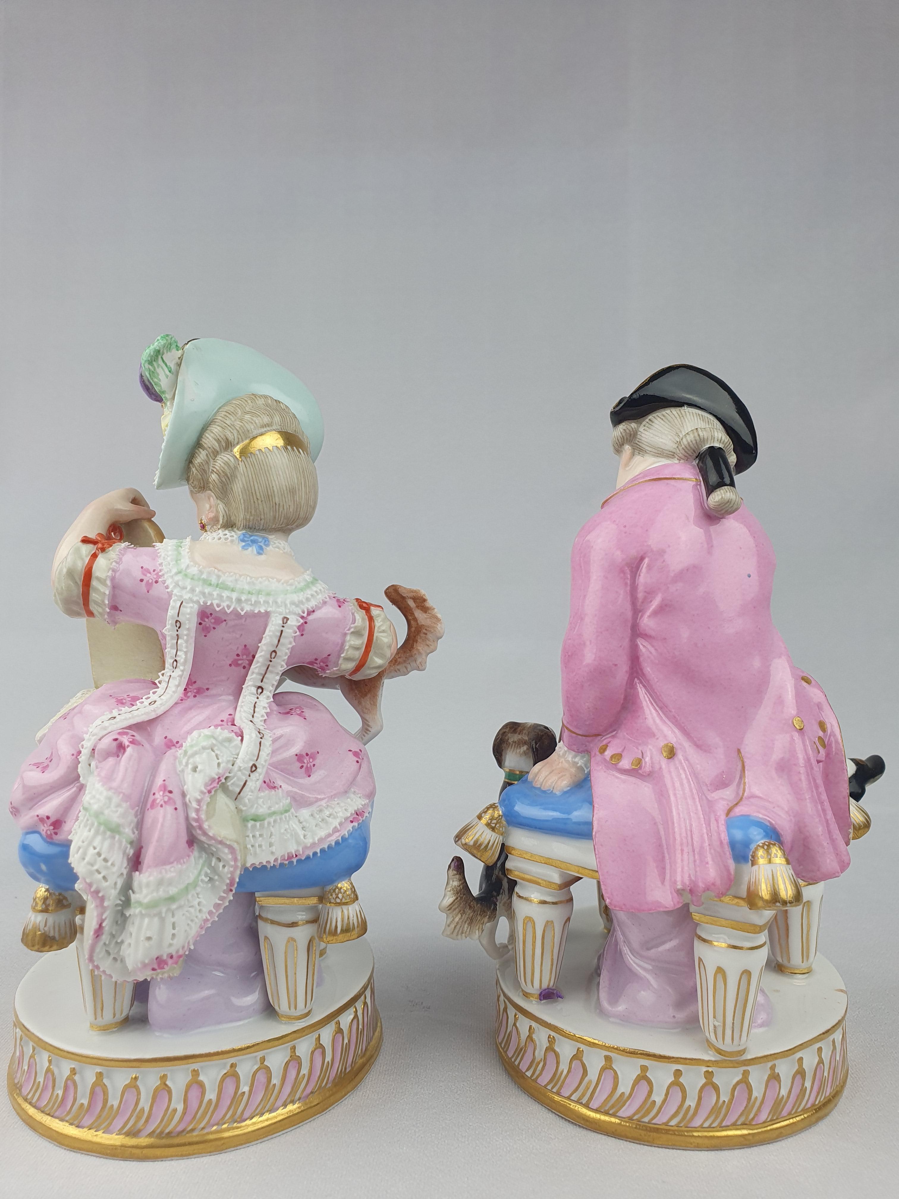 Hand-Painted Meissen Huntsman and Companion with Dogs For Sale