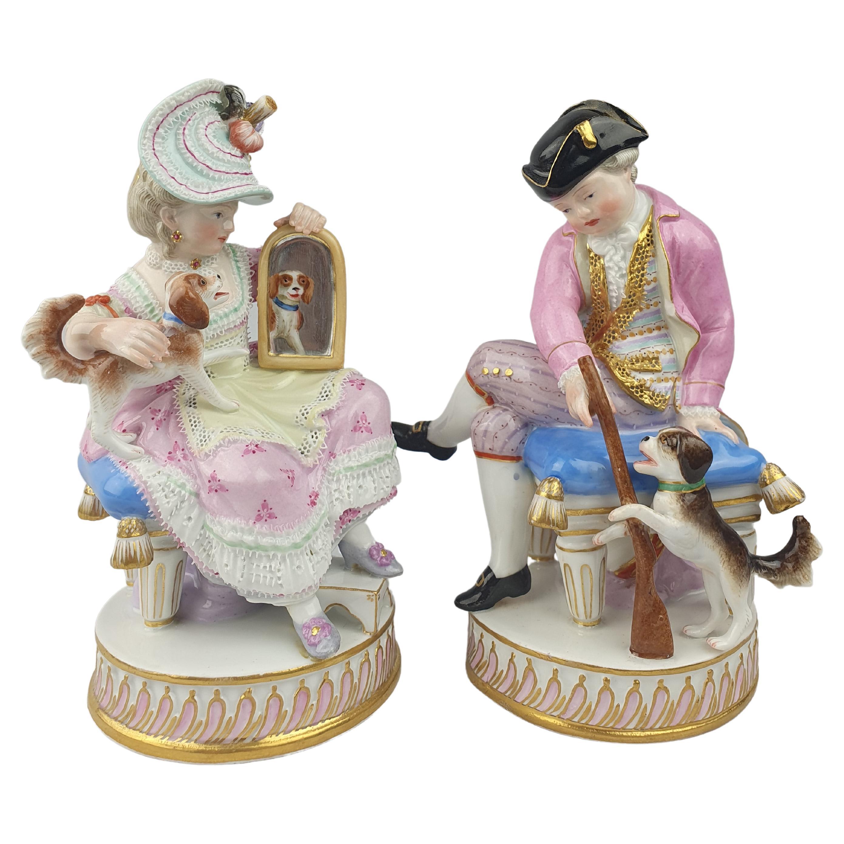 Meissen Huntsman and Companion with Dogs For Sale