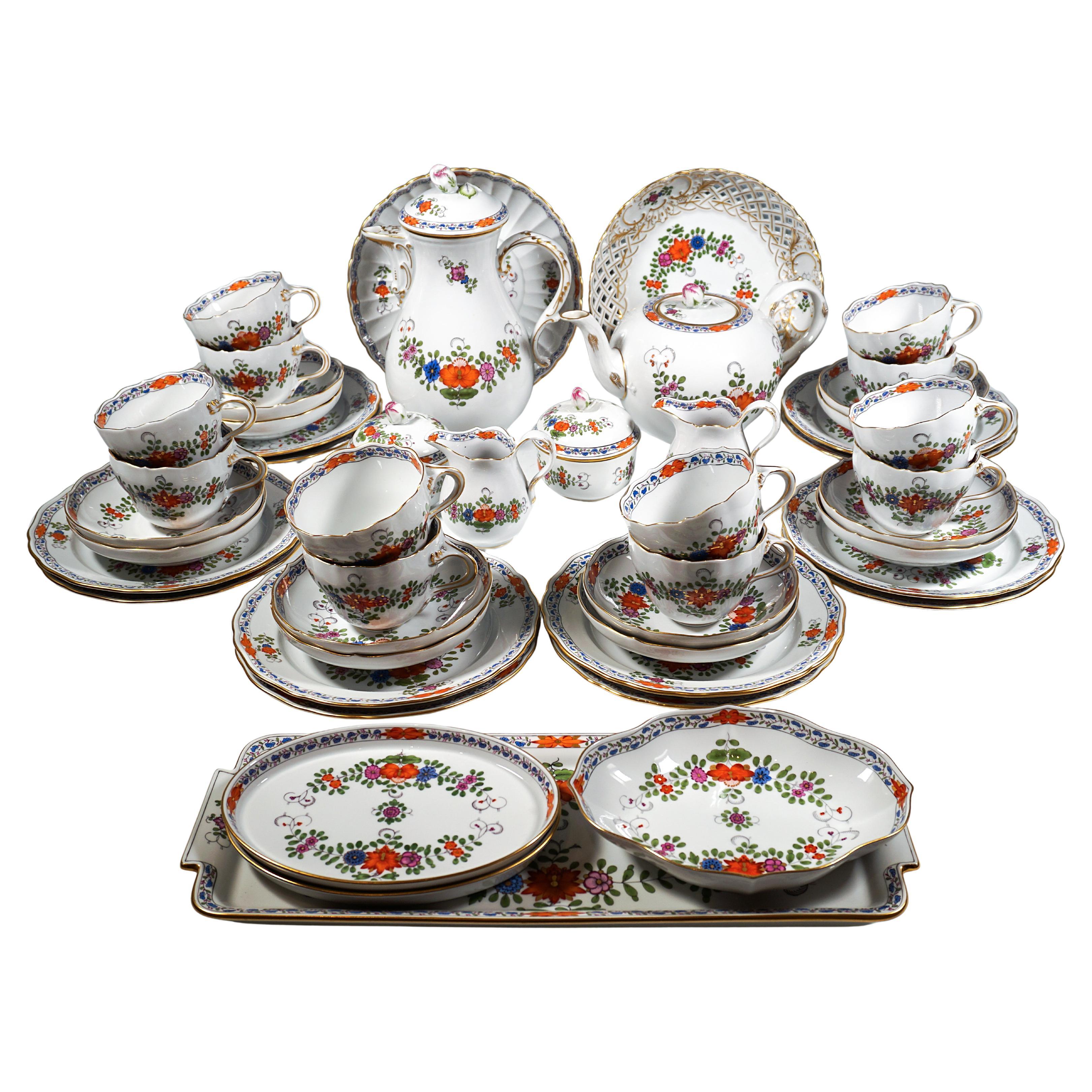 Meissen Koffee, Tee & Dessert Set For 12 Pers., Indian Flowers, Germany, 20th C.