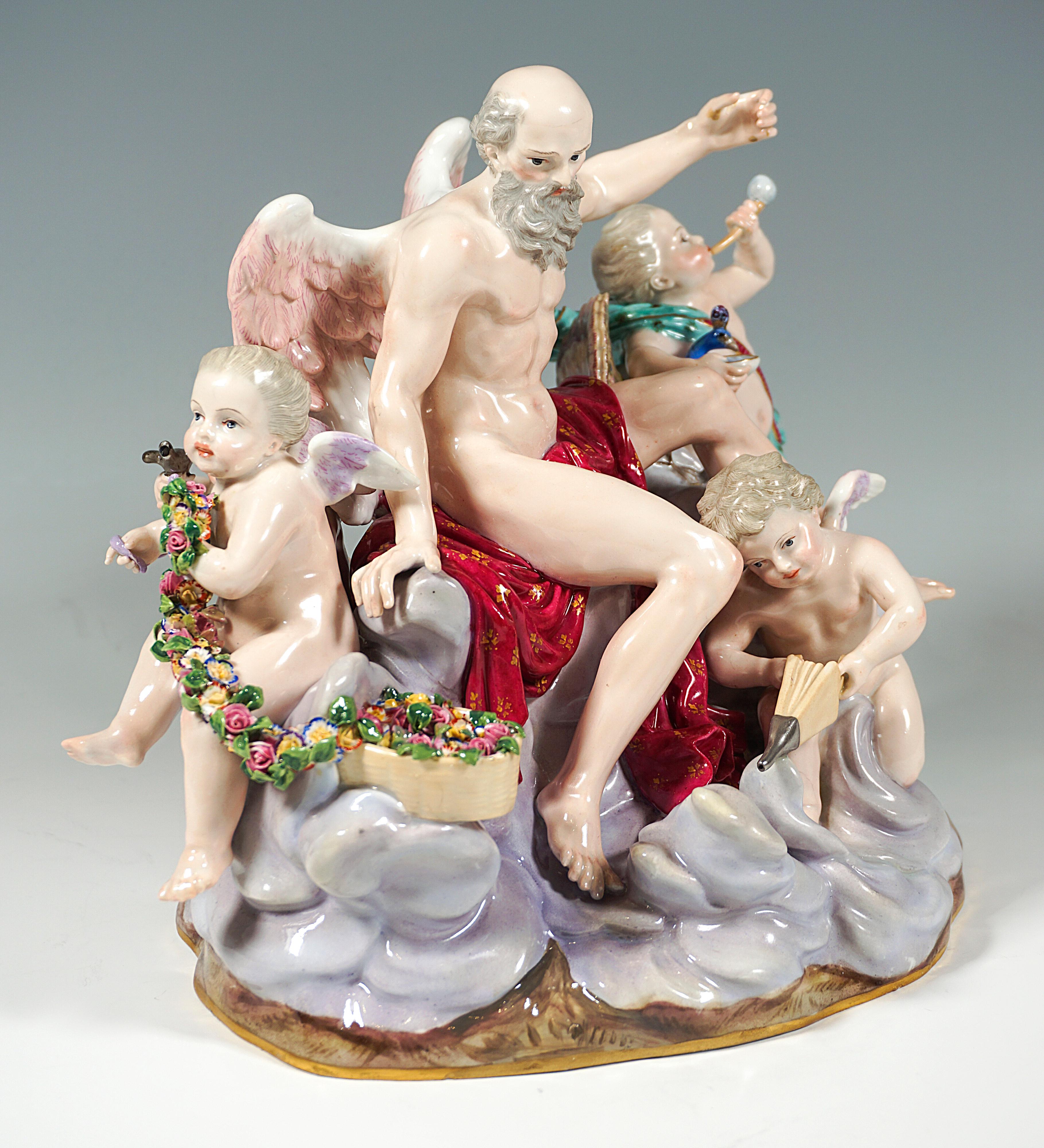 Hand-Crafted Meissen Large Allegorical Group 'The Air' by M.V. Acier, Germany Around 1850 For Sale