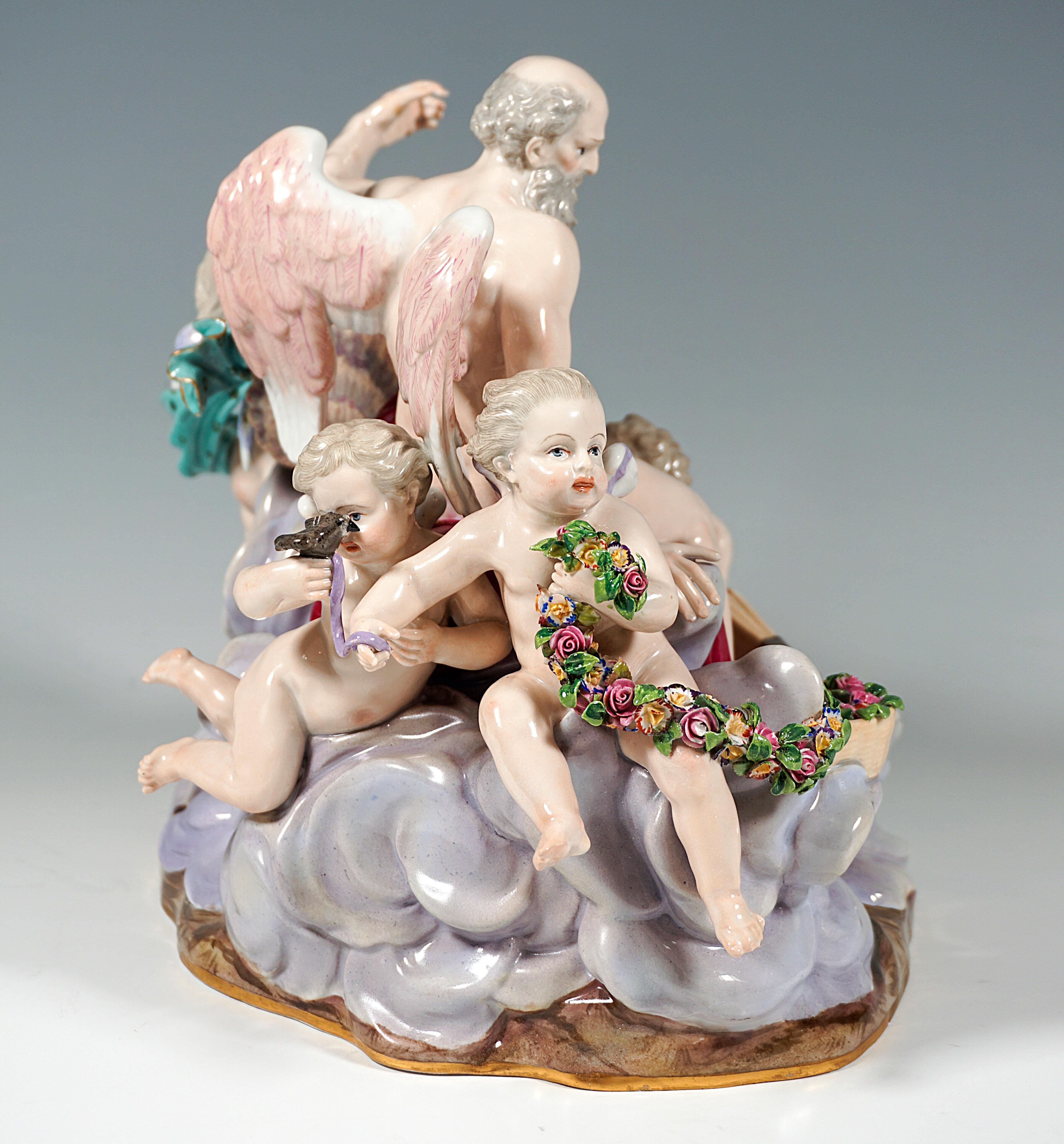 Fait main Grand groupe allégorique « L'air » de Meissen par M.V. Acier, Allemagne vers 1850 en vente