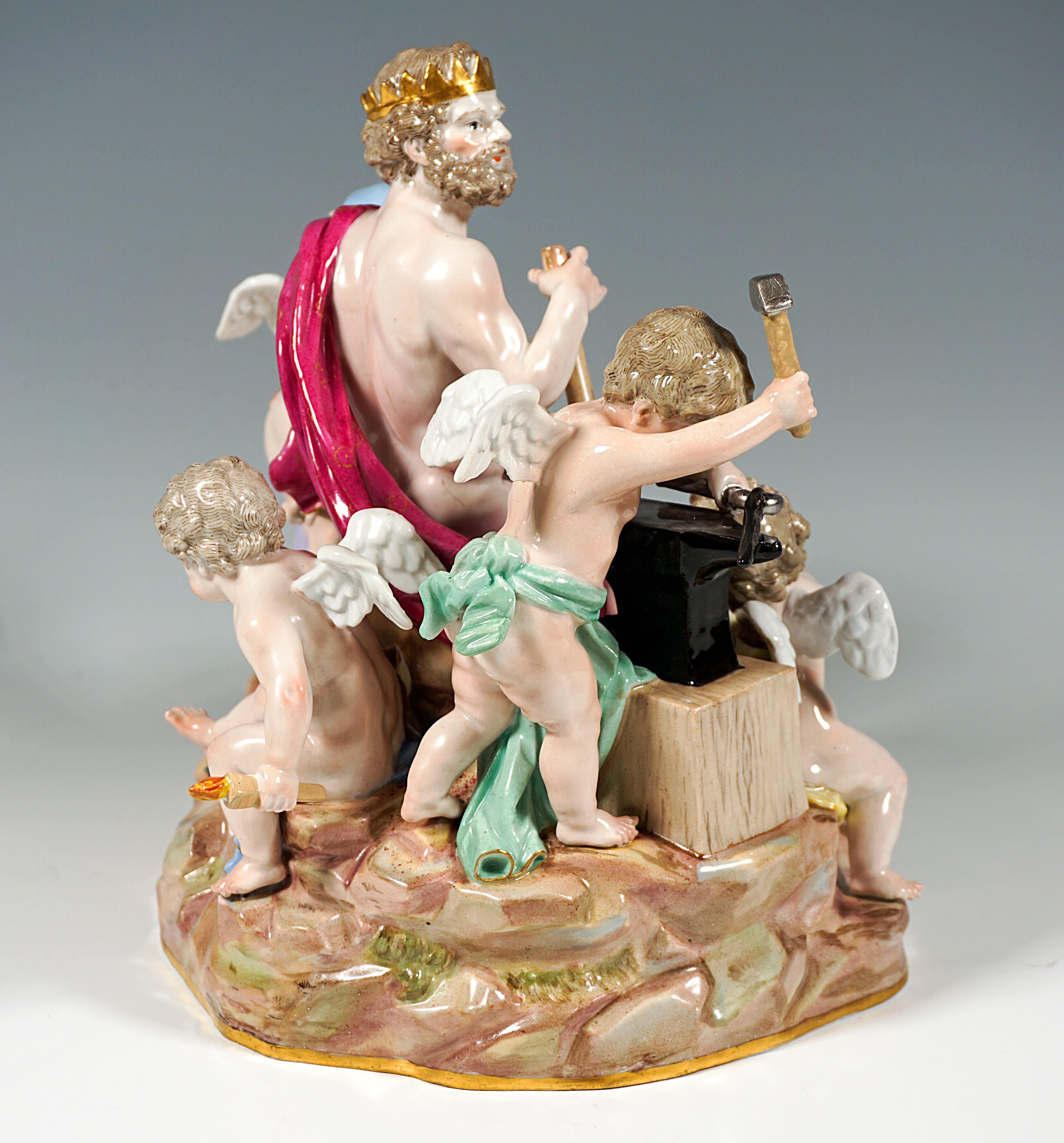 Baroque Grand groupe allégorique de Meissen « Le feu » de M.V. Acier, Allemagne vers 1850 en vente
