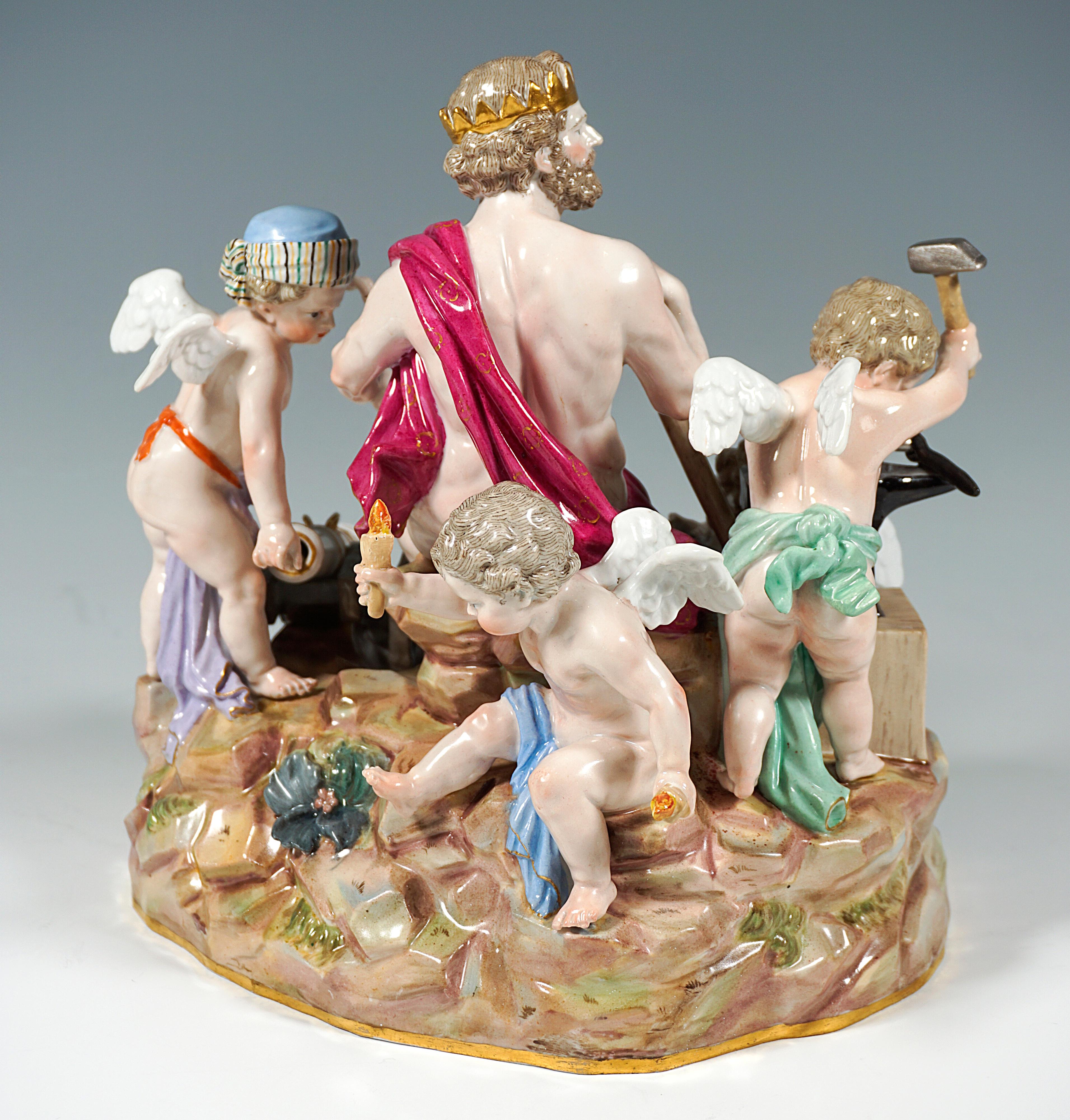 Hand-Crafted Meissen Large Allegorical Group 'The Fire' by M.V. Acier, Germany Around 1850 For Sale