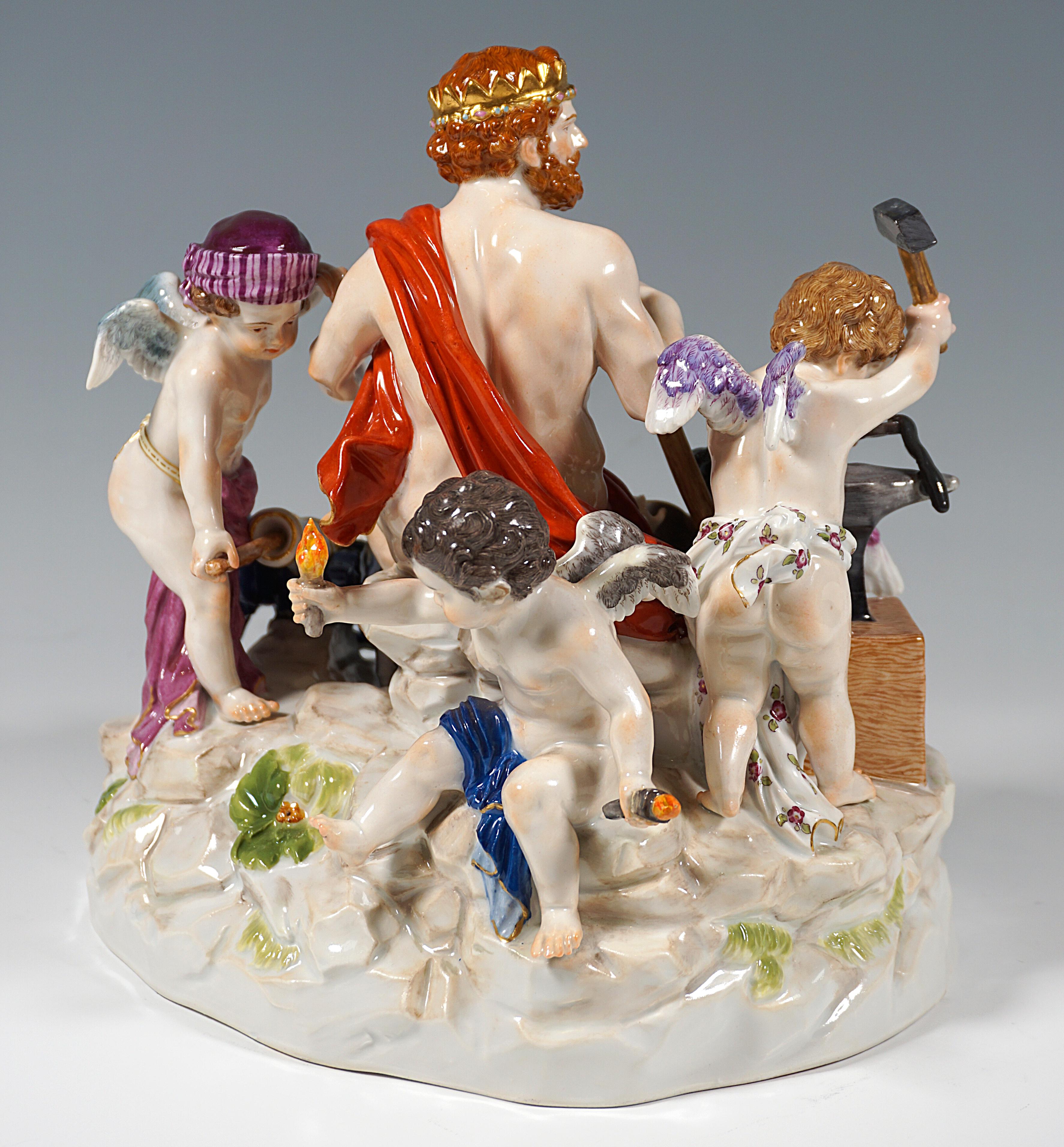 Hand-Crafted Meissen Large Allegorical Group 'The Fire' by M.V. Acier, Germany Around, 1850 For Sale
