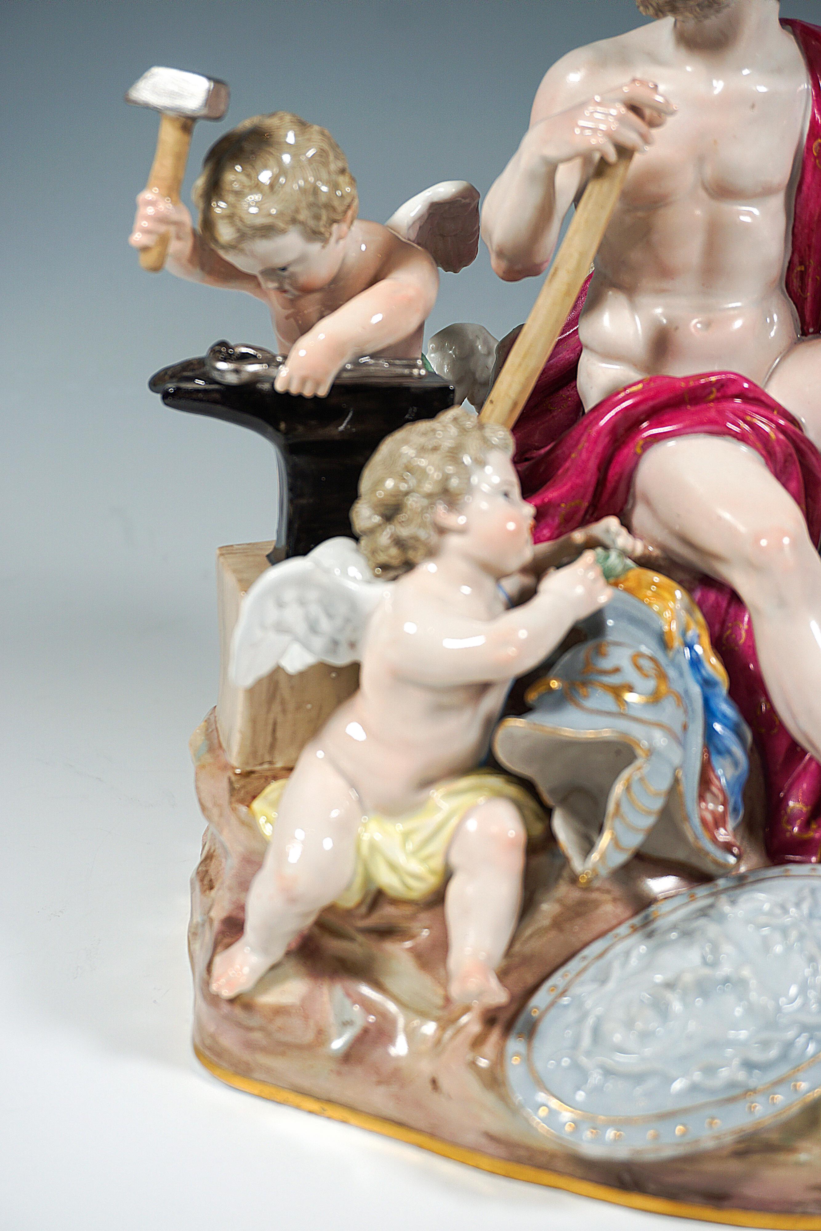 Porcelaine Grand groupe allégorique de Meissen « Le feu » de M.V. Acier, Allemagne vers 1850 en vente