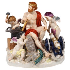 Vintage Meissen Large Allegorical Group 'The Fire' by M.V. Acier, Germany Around, 1850