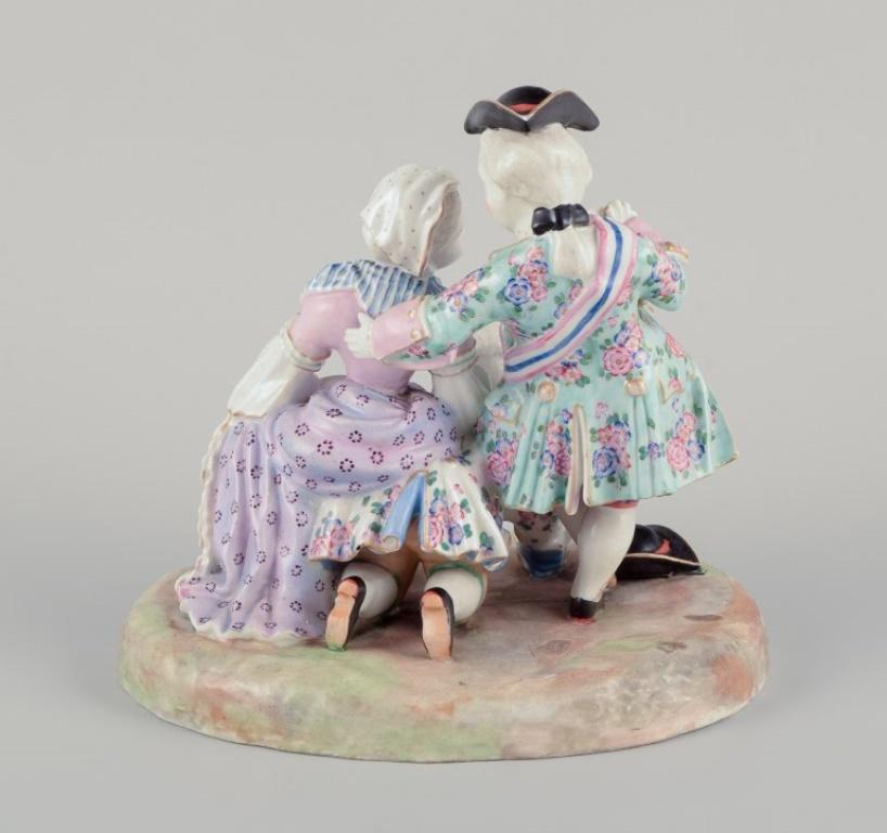 Meißen. Große und beeindruckende Porzellangruppe edler Figuren. Galante Szene (Neurokoko) im Angebot